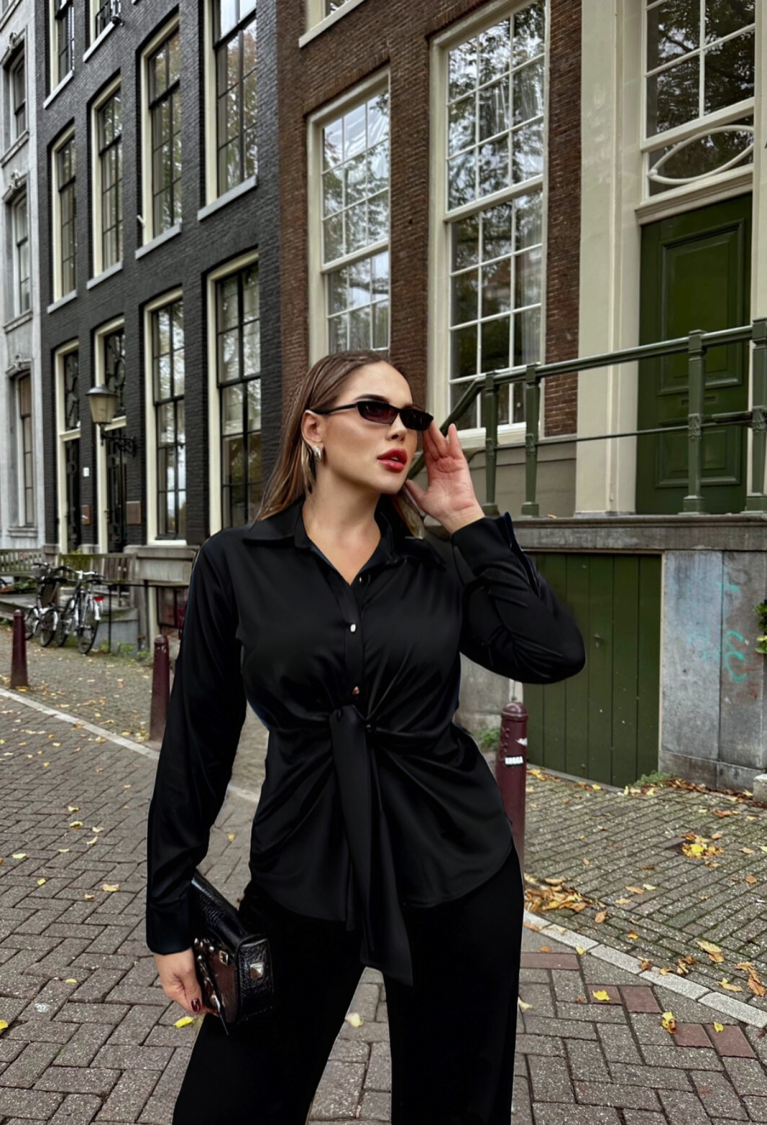 Black Elegant Fitted Shirt With Notched Neck - Brand: STEPS - Women & Kids, Baby Clothes Wholesale - TheBS Women