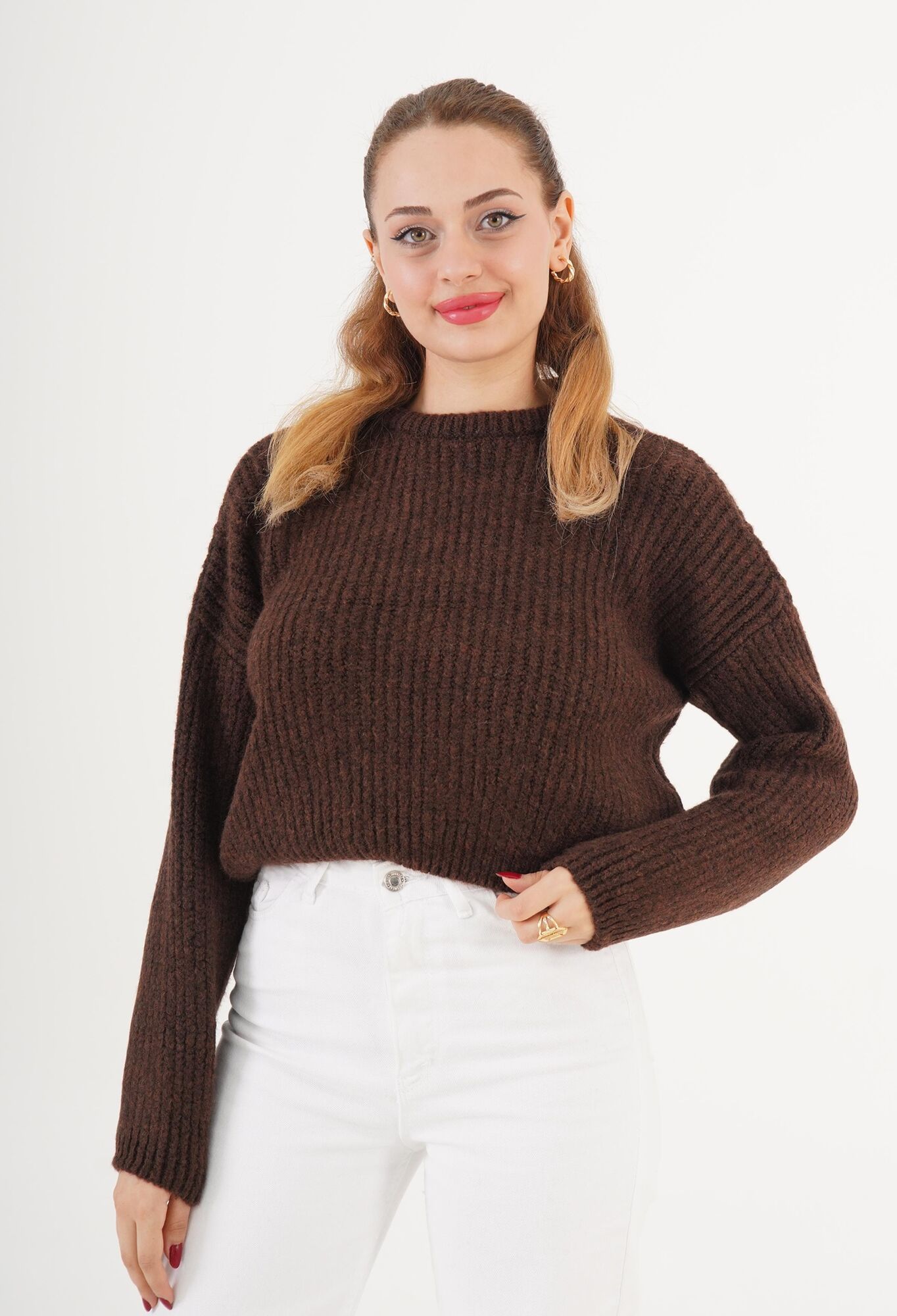 Oversized Fit Sweater With Round Neck - Brand: Lustrin - Women & Kids, Baby Clothes Wholesale - TheBS Women