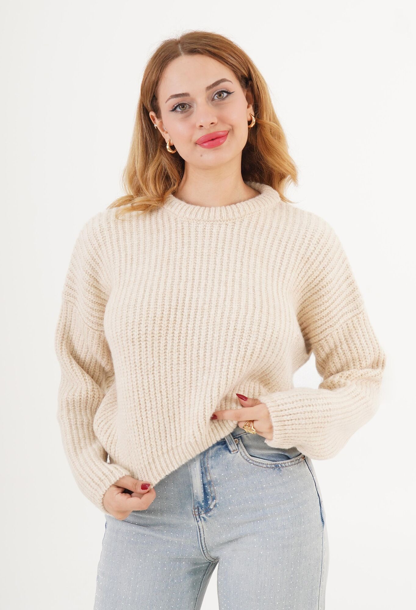 Beige Casual Elegant Sweater - Brand: Lustrin - Women & Kids, Baby Clothes Wholesale - TheBS Women
