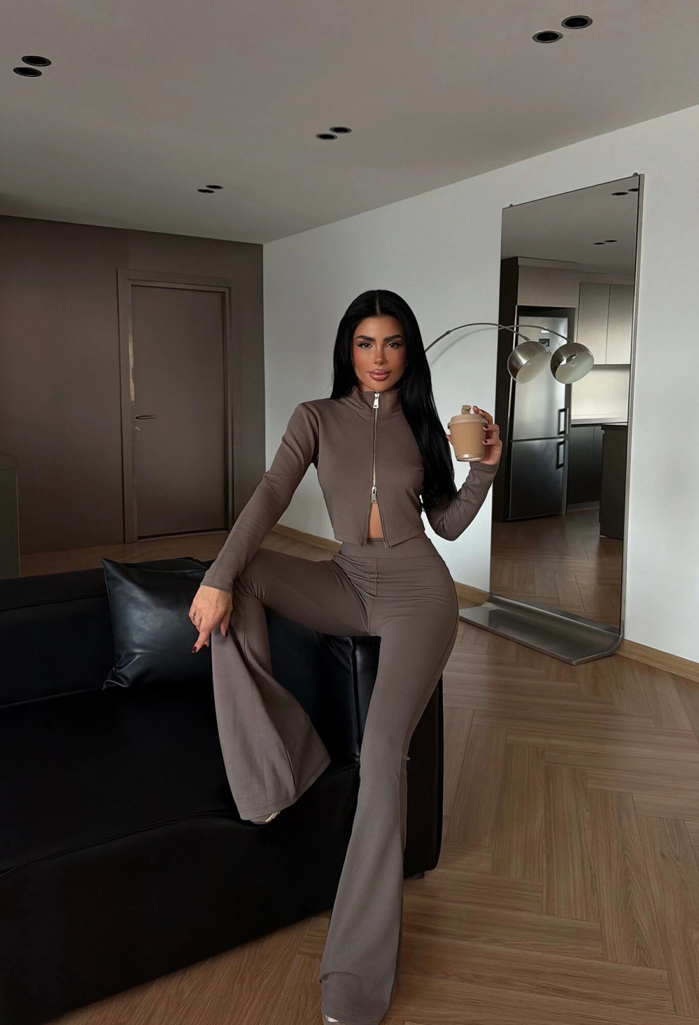 Brown Tracksuit Slim Fit Bootcut Zip Up - Brand: EYYO ATELIER - Women & Kids, Baby Clothes Wholesale - TheBS Women