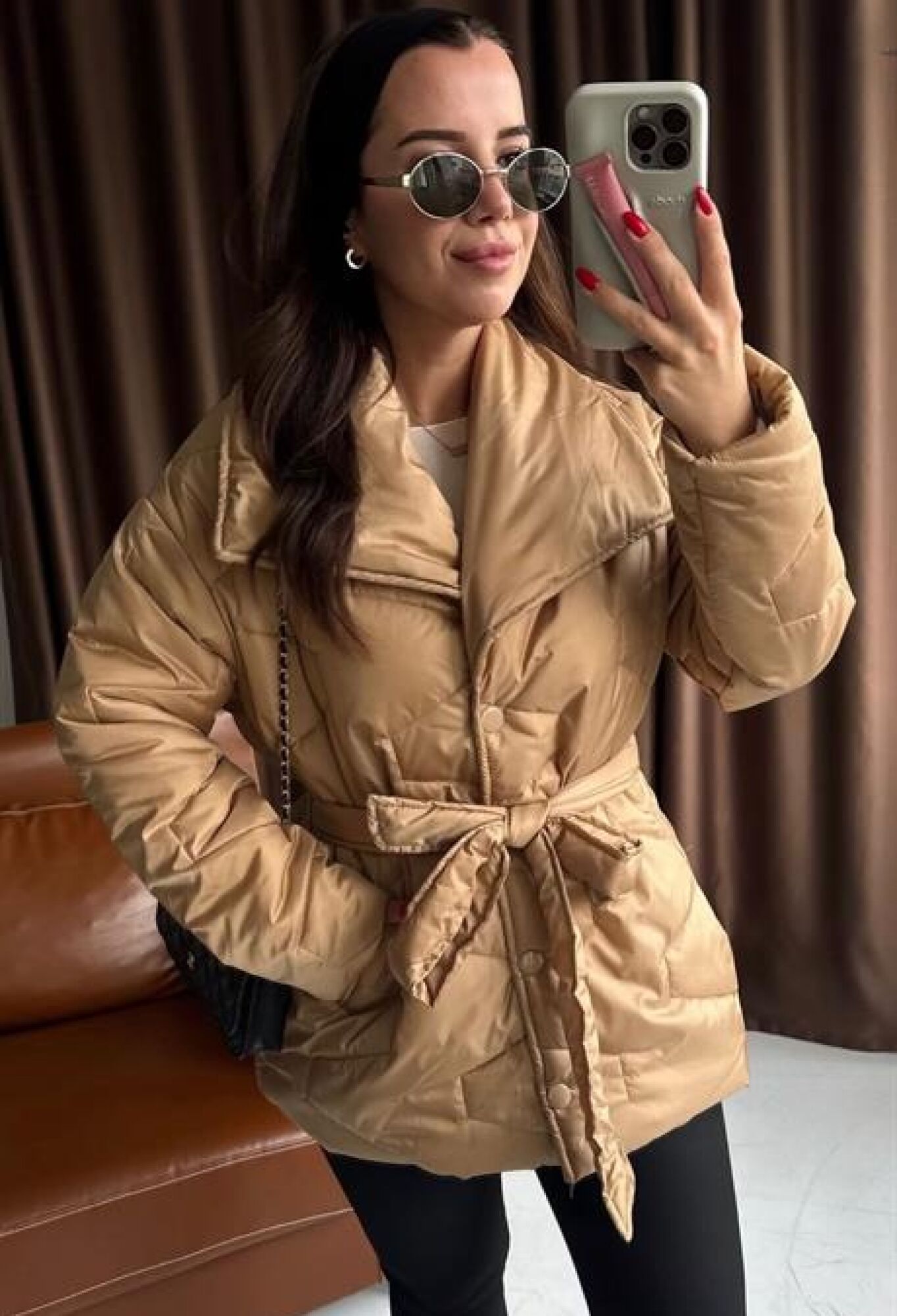 Beige Puffer Wrapover Coat With Notched Collar - Brand: Levure - Women & Kids, Baby Clothes Wholesale - TheBS Women