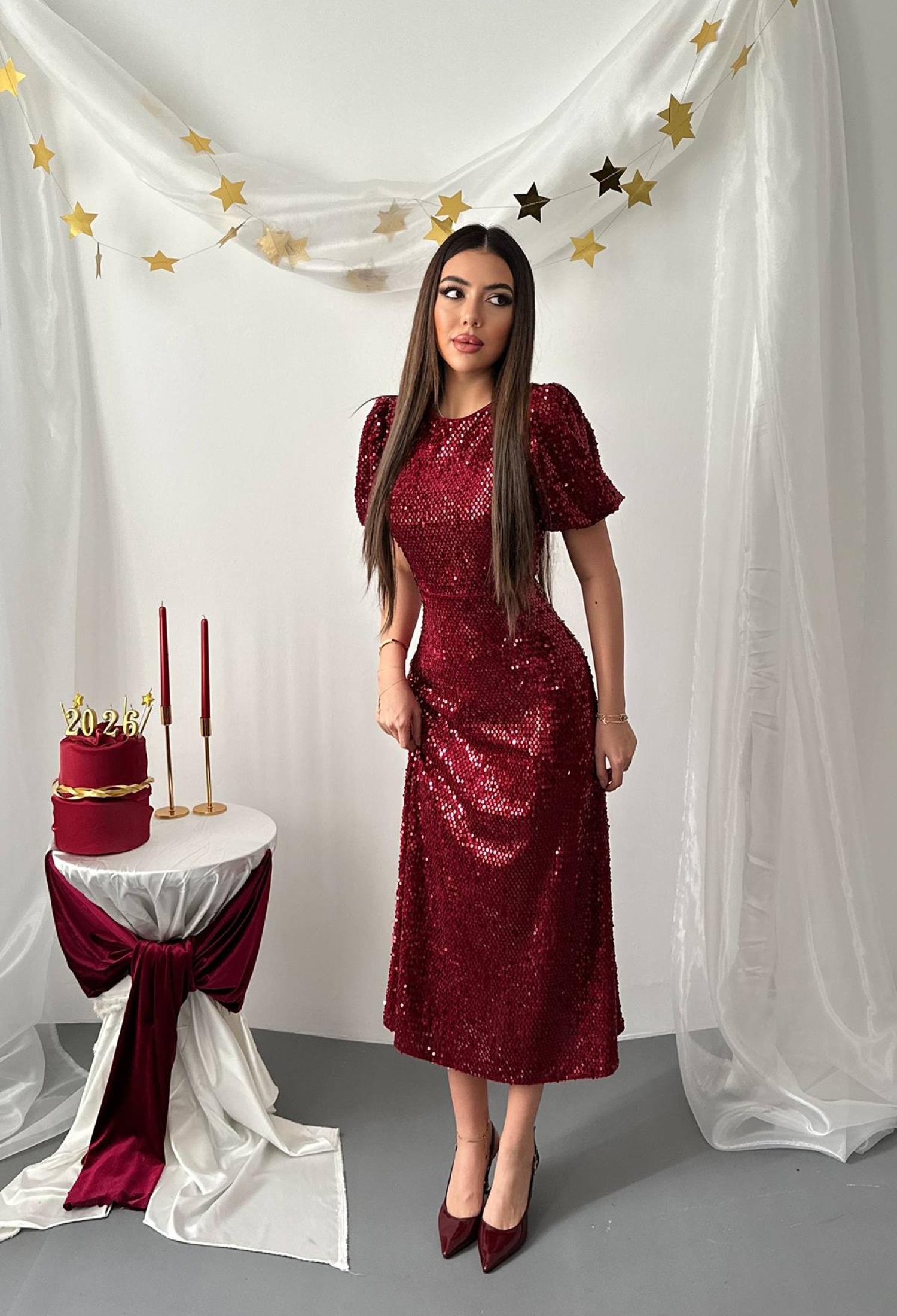Sequin Dress - Claret Red - Brand: Elisa - Women & Kids, Baby Clothes Wholesale - TheBS Women