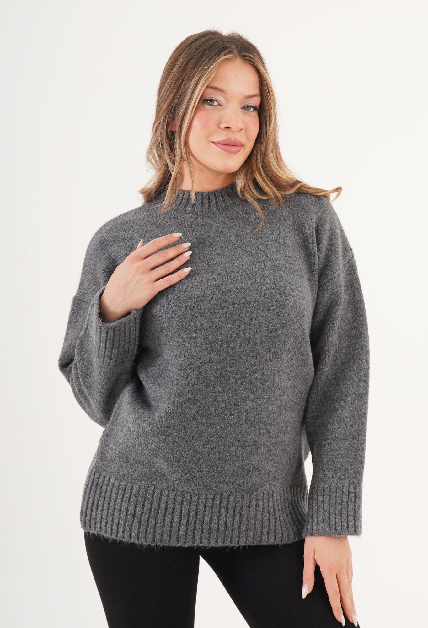 Grey Sweater Oversized Fit With High Neck - Brand: Lustrin - Women & Kids, Baby Clothes Wholesale - TheBS Women