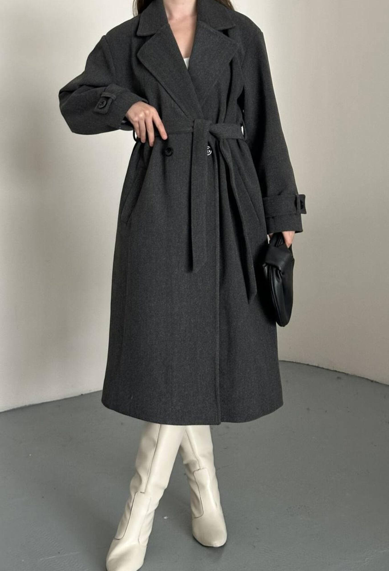 Grey Elegant Wrapover Coat With Notched Collar - Brand: My Jest Fashion - Women & Kids, Baby Clothes Wholesale - TheBS Women