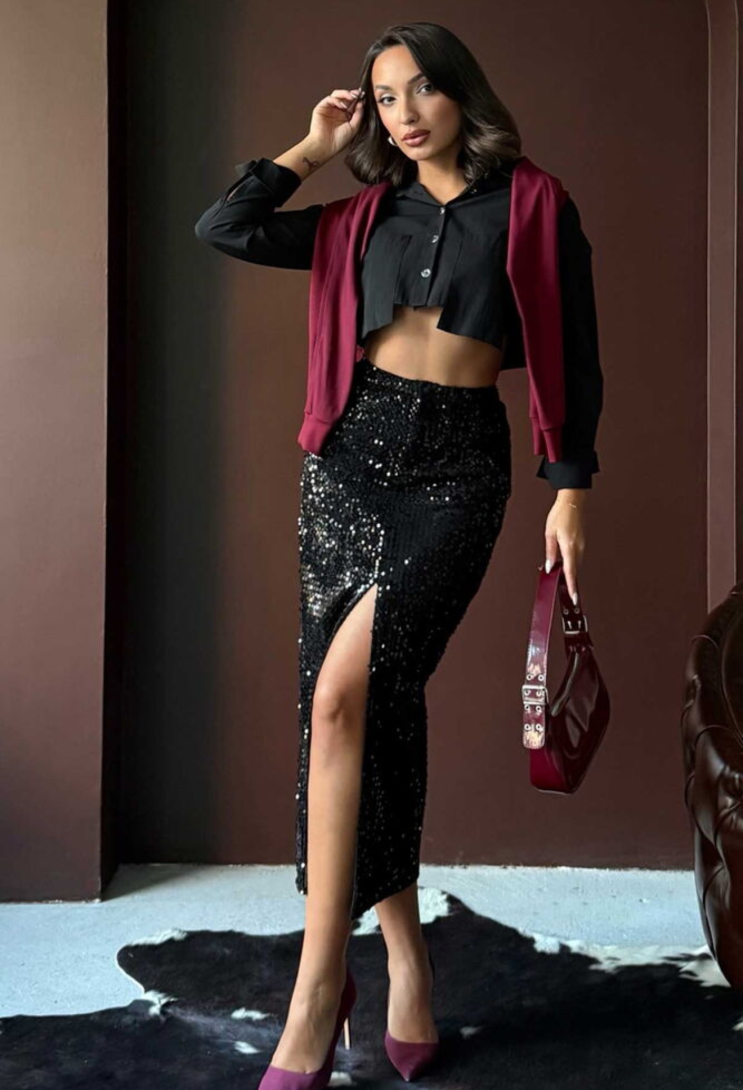 High Waist Sequined Slit Midi Skirt - Brand: Topshow - Women & Kids, Baby Clothes Wholesale - TheBS Women