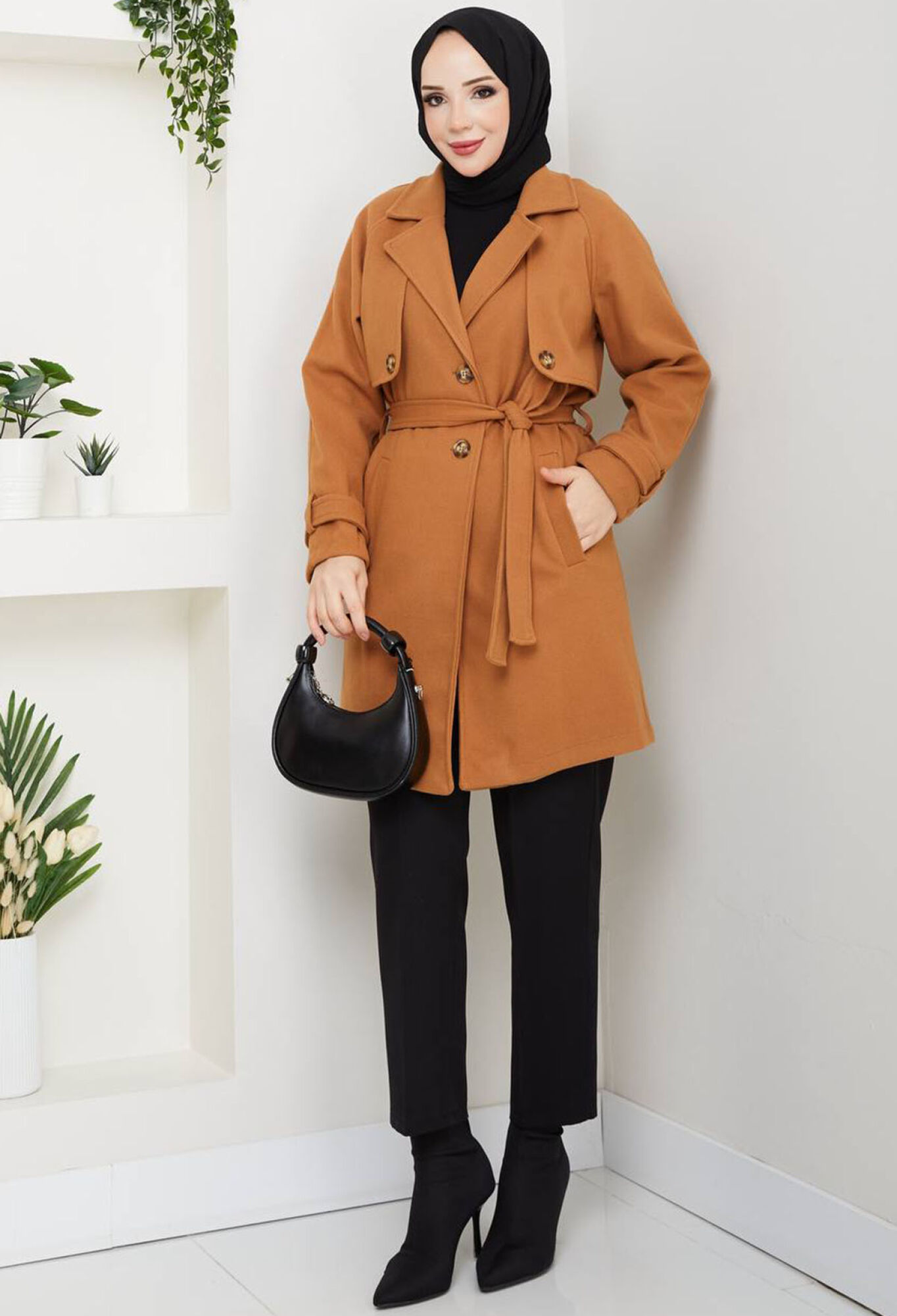 Brown Elegant Single-Breasted Wrapover Coat - Brand: Mode Roy - Women & Kids, Baby Clothes Wholesale - TheBS Women