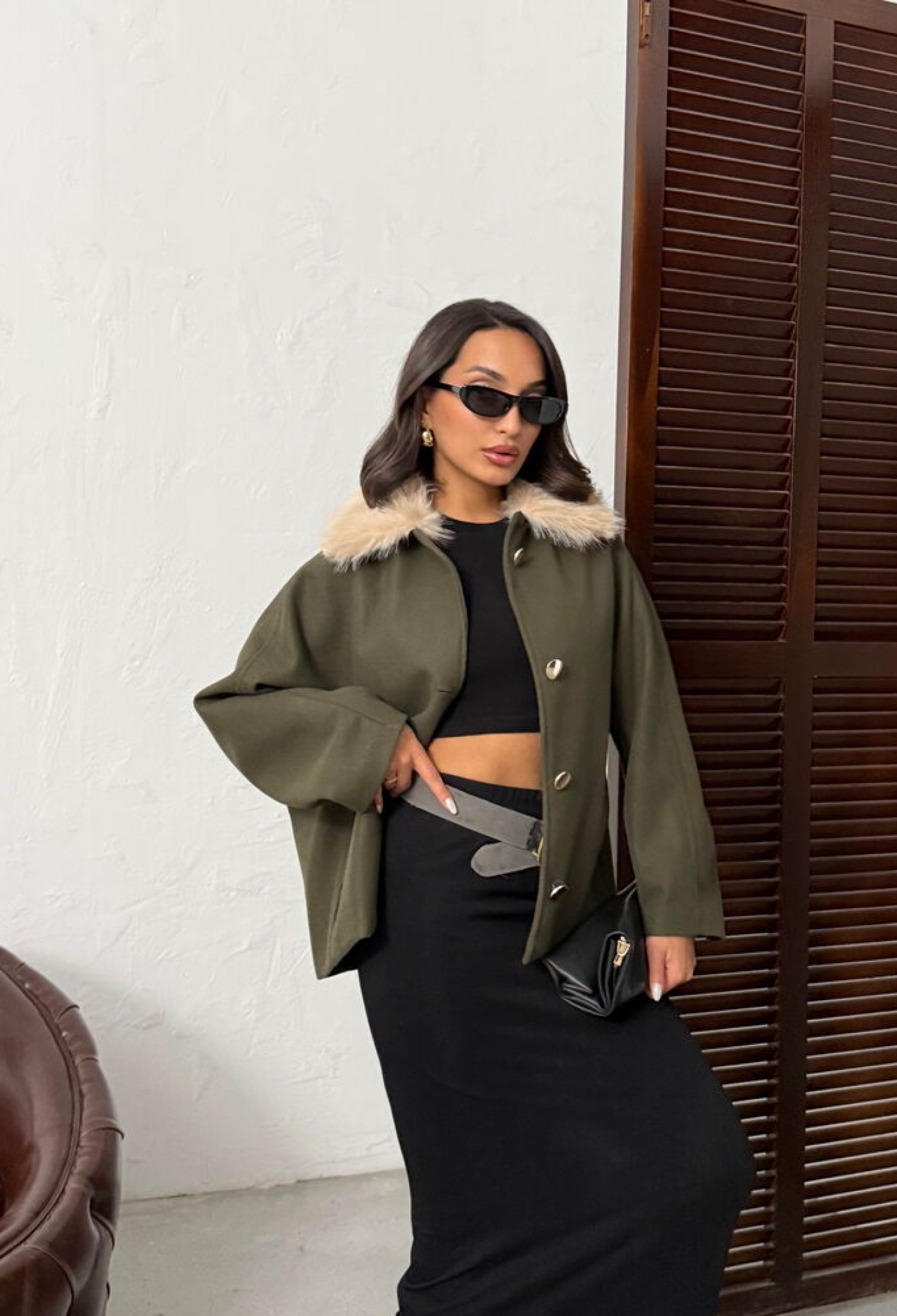 Green Single-Breasted Oversized Coat With Point Collar - Brand: Topshow - Women & Kids, Baby Clothes Wholesale - TheBS Women