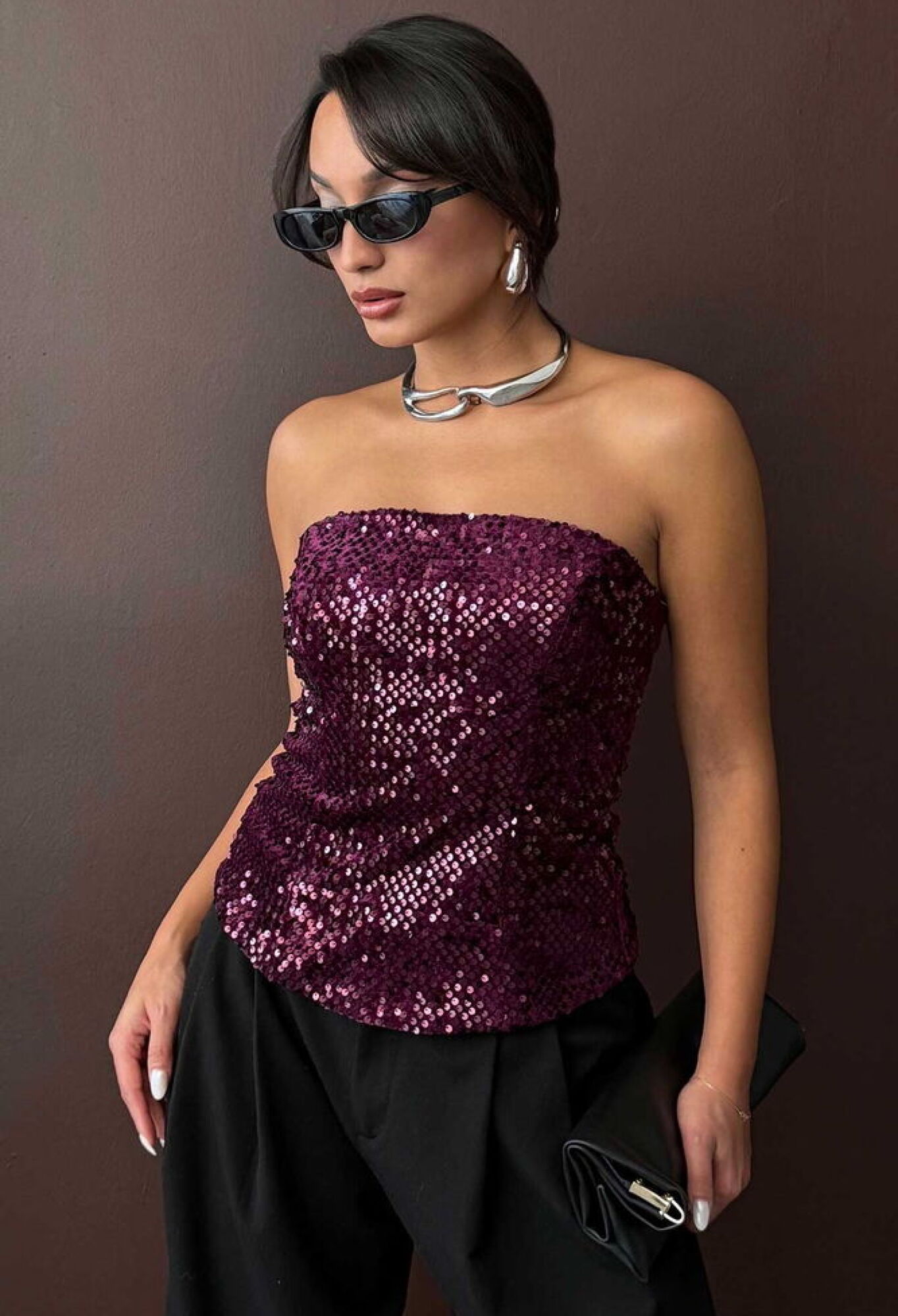 Claret Red Glam Sequined Sleeveless Blouse - Brand: Topshow - Women & Kids, Baby Clothes Wholesale - TheBS Women