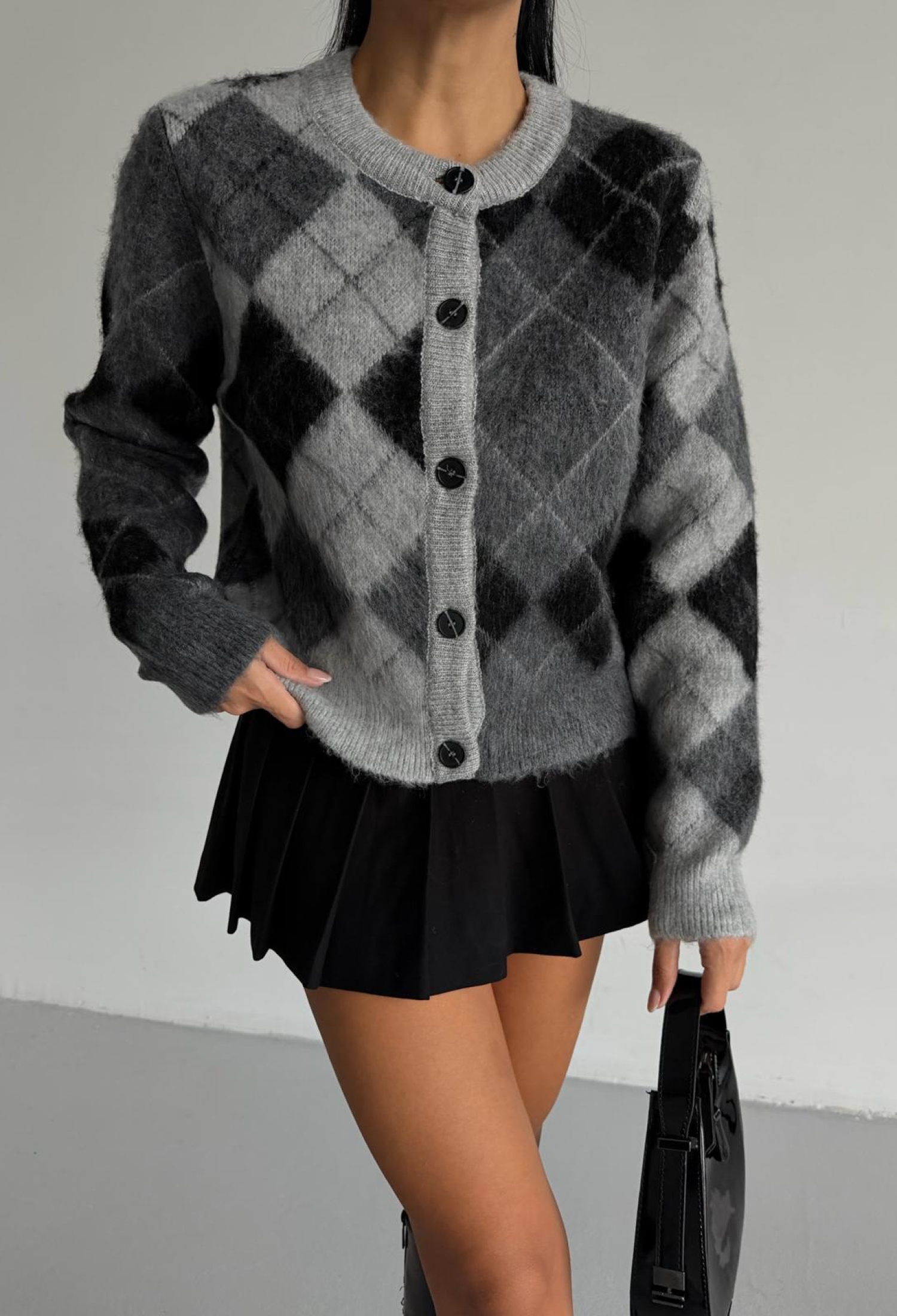 Argyle Crew Neck Buttoned Cardigan - Brand: Black Fashion - Women & Kids, Baby Clothes Wholesale - TheBS Women