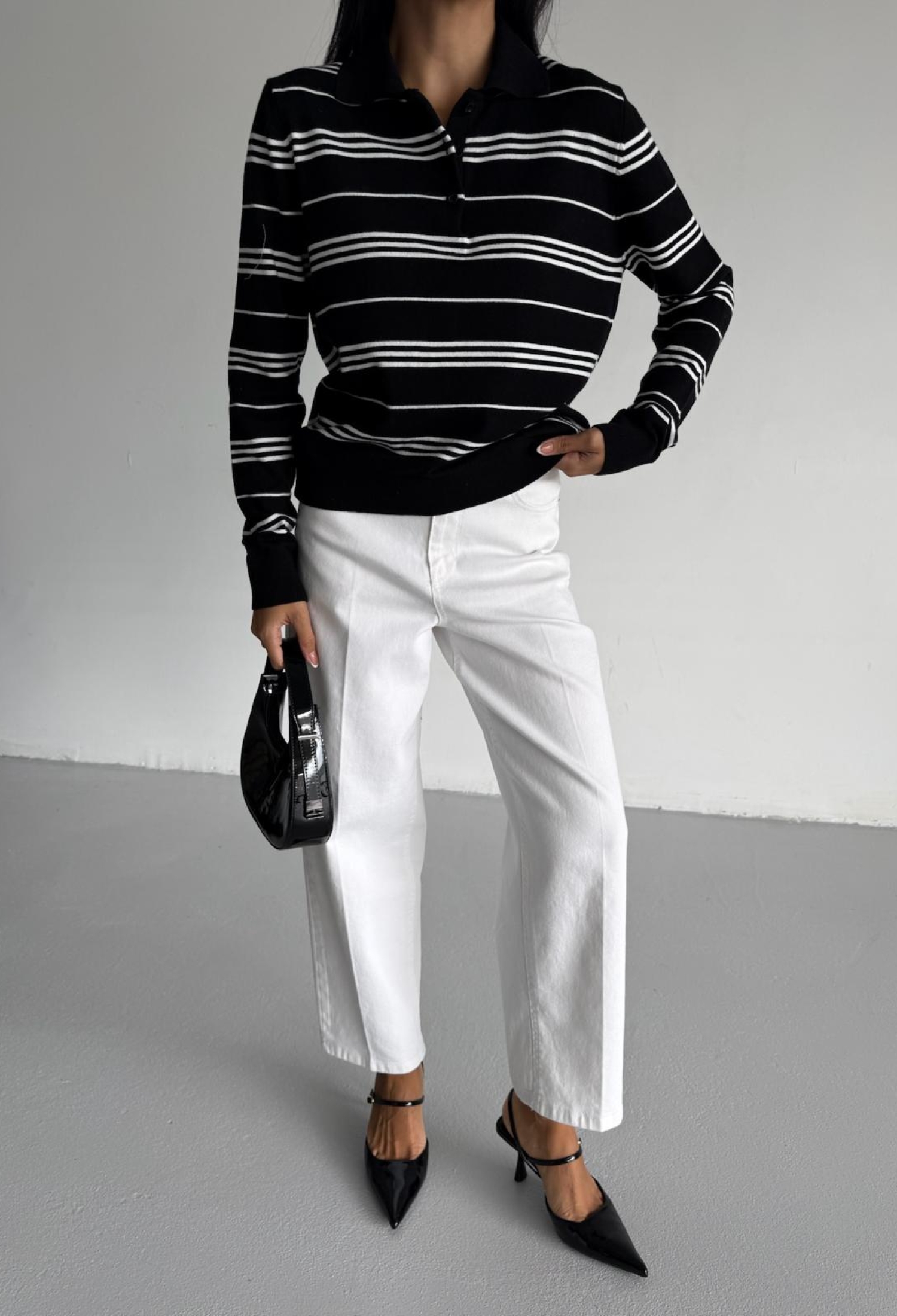 Striped Polo Neck Blouse With Long Sleeves - Brand: Black Fashion - Women & Kids, Baby Clothes Wholesale - TheBS Women