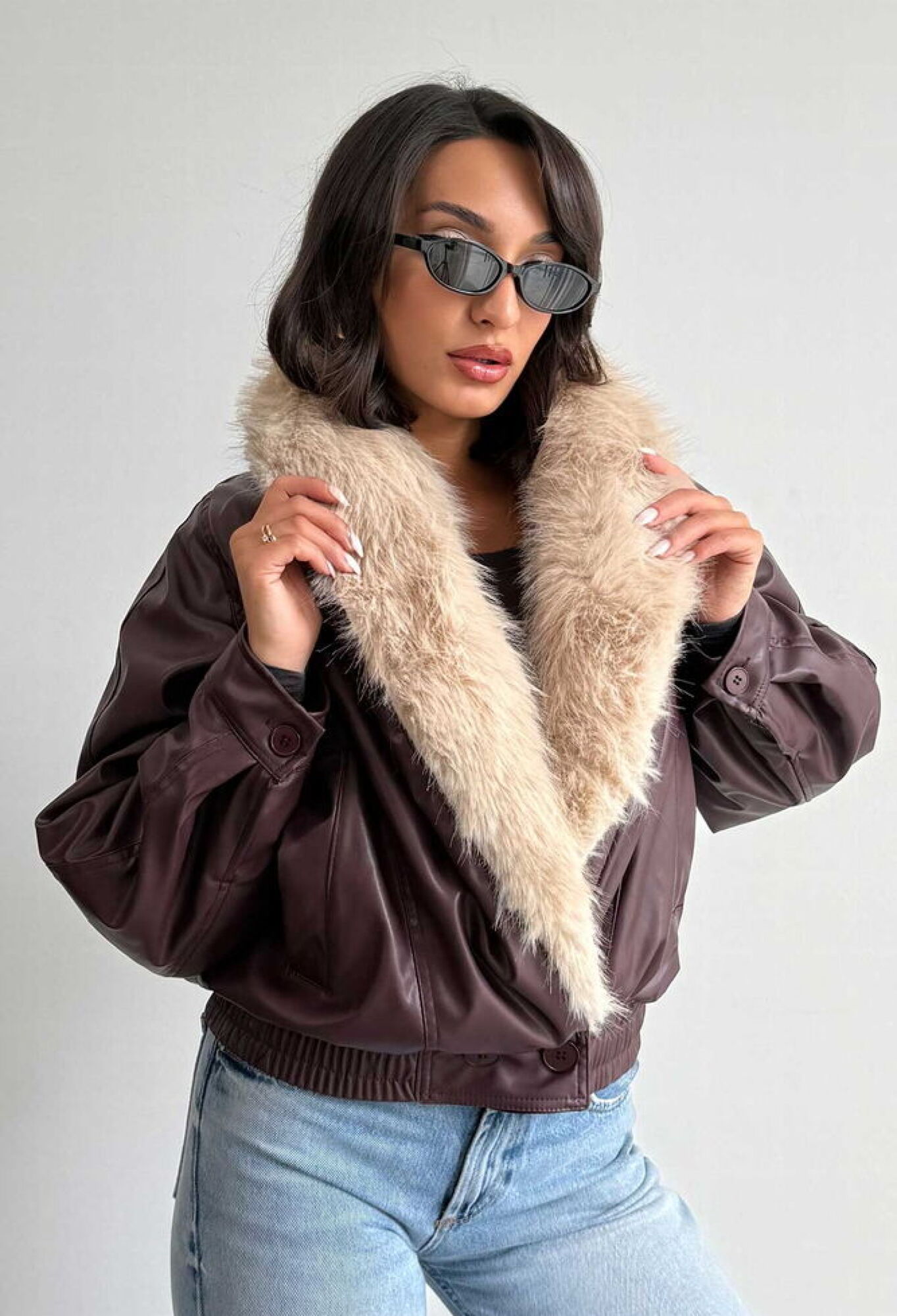 Brown Vintage Bomber Jacket With Notched Collar - Brand: Topshow - Women & Kids, Baby Clothes Wholesale - TheBS Women
