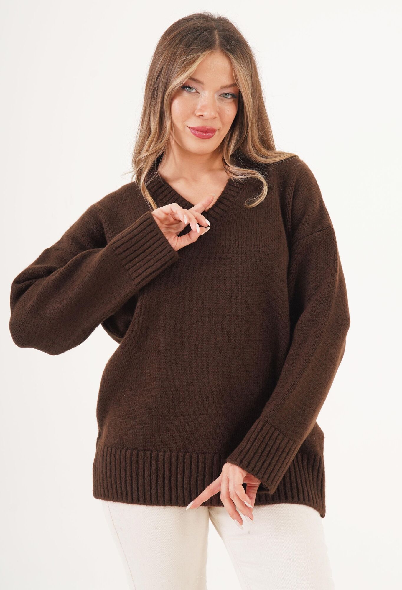 Oversized Fit V-Neck Sweater - Brand: Lustrin - Women & Kids, Baby Clothes Wholesale - TheBS Women