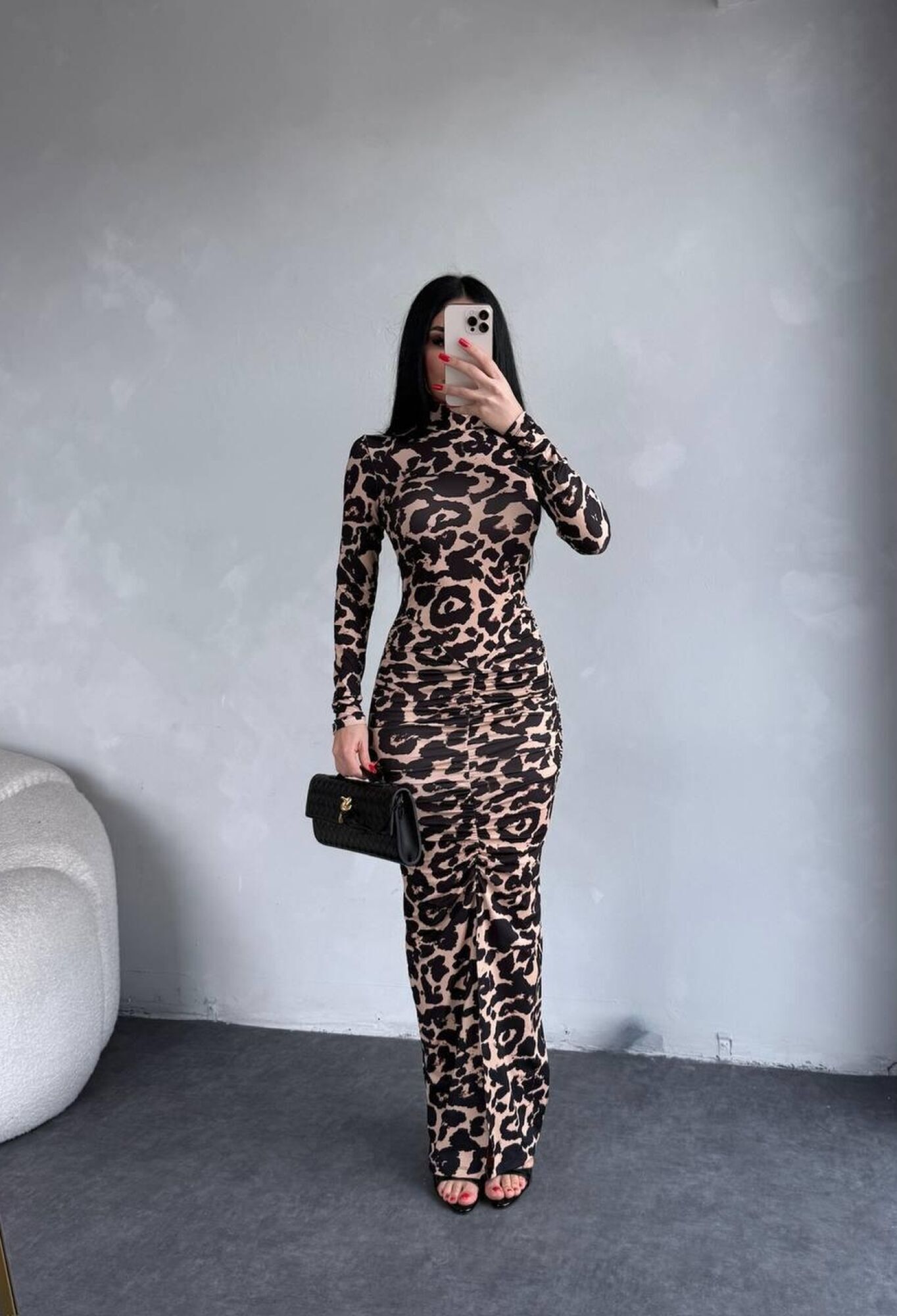 Beige Leopard Print Maxi Slit Dress High Neck Long Sleeve - Brand: My Jest Fashion - Women & Kids, Baby Clothes Wholesale - TheBS Women