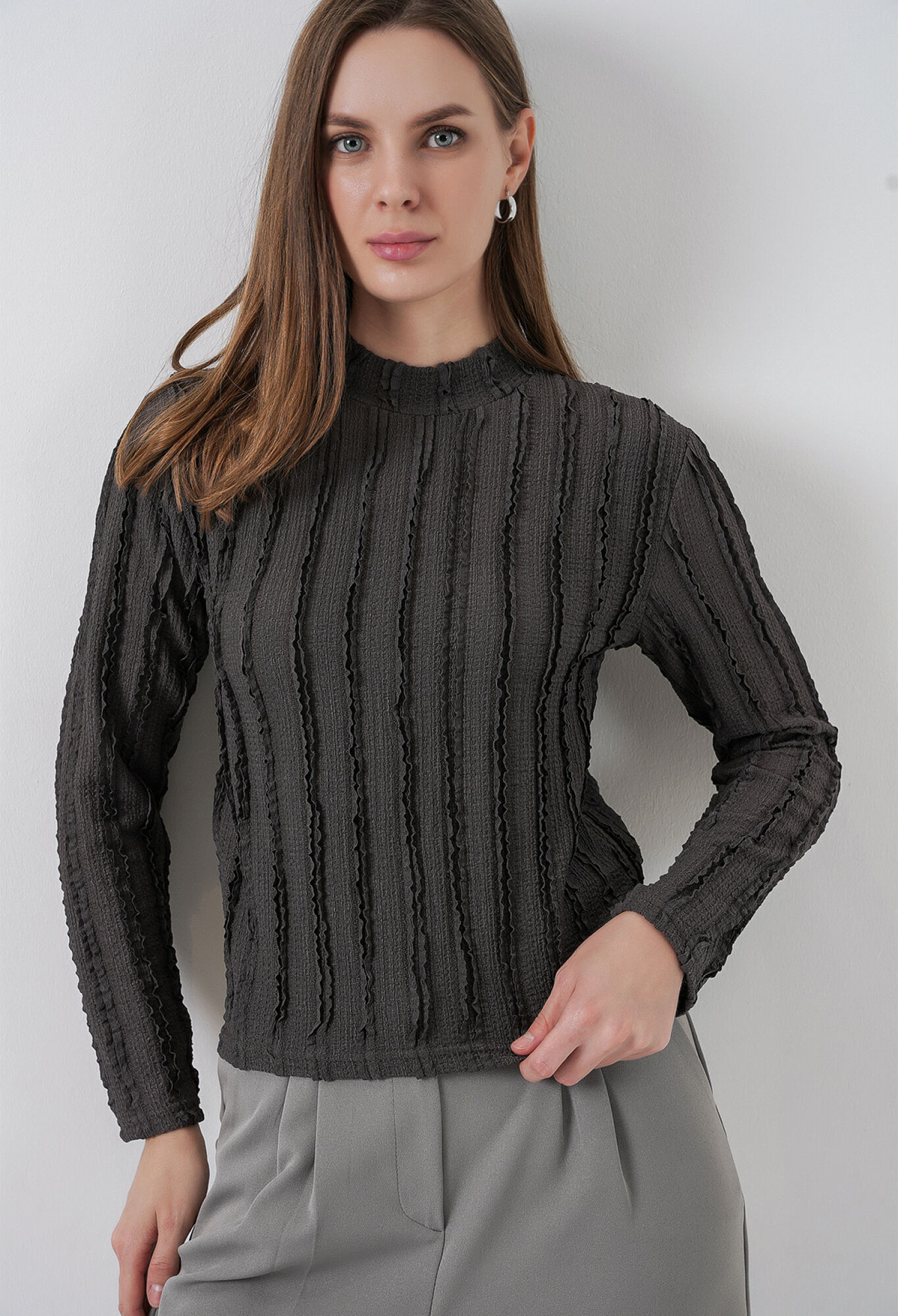 Black Striped Blouse With High Neck And Long Sleeves - Brand: Bigdart - Women & Kids, Baby Clothes Wholesale - TheBS Women