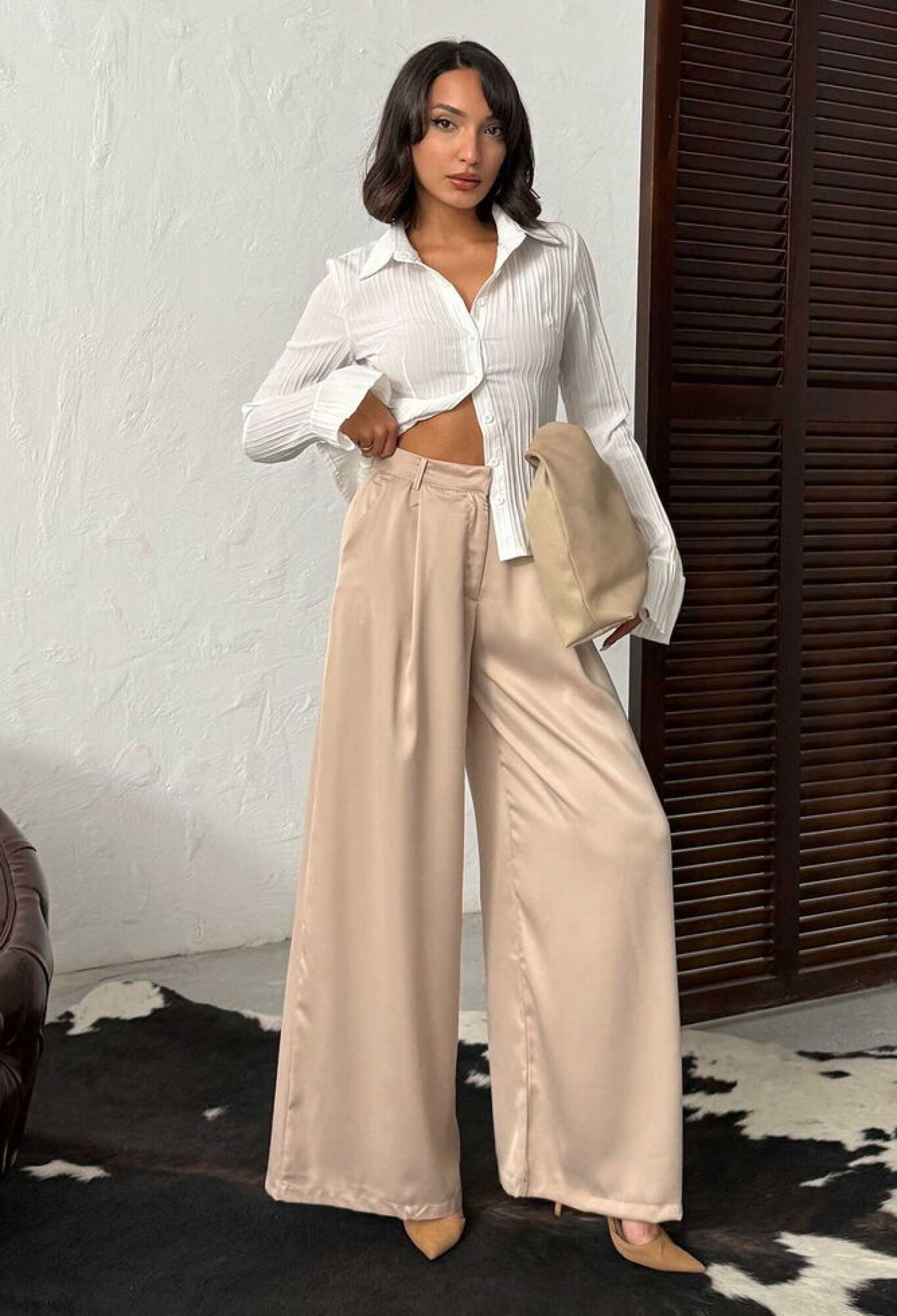 Beige Palazzo Pants Elegant Wide Leg High Waist - Brand: Topshow - Women & Kids, Baby Clothes Wholesale - TheBS Women