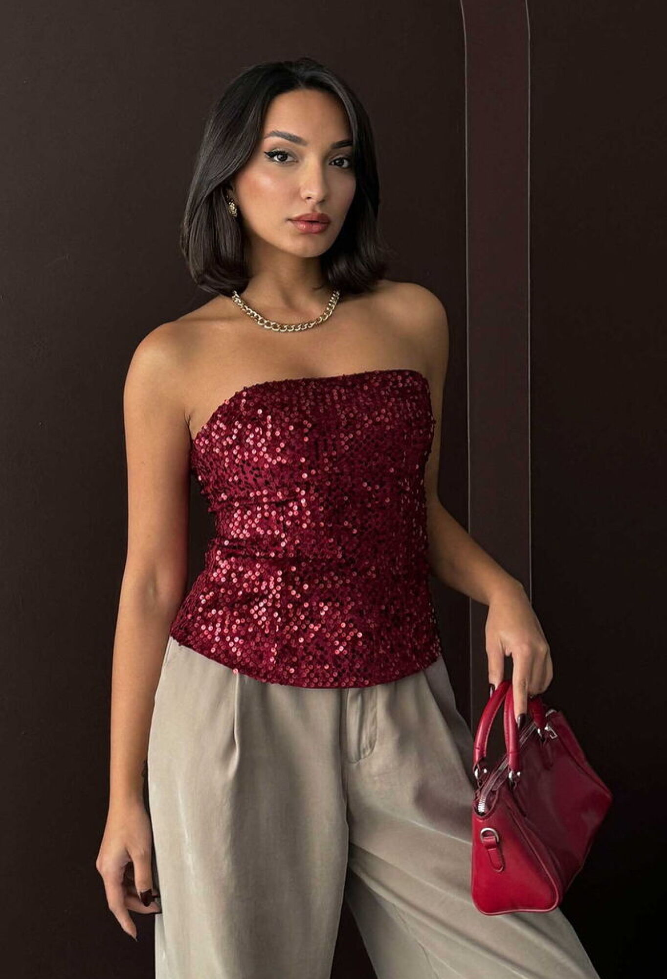 Sequined Strapless Fitted Blouse Glam Sexy Formal Elegant - Brand: Topshow - Women & Kids, Baby Clothes Wholesale - TheBS Women