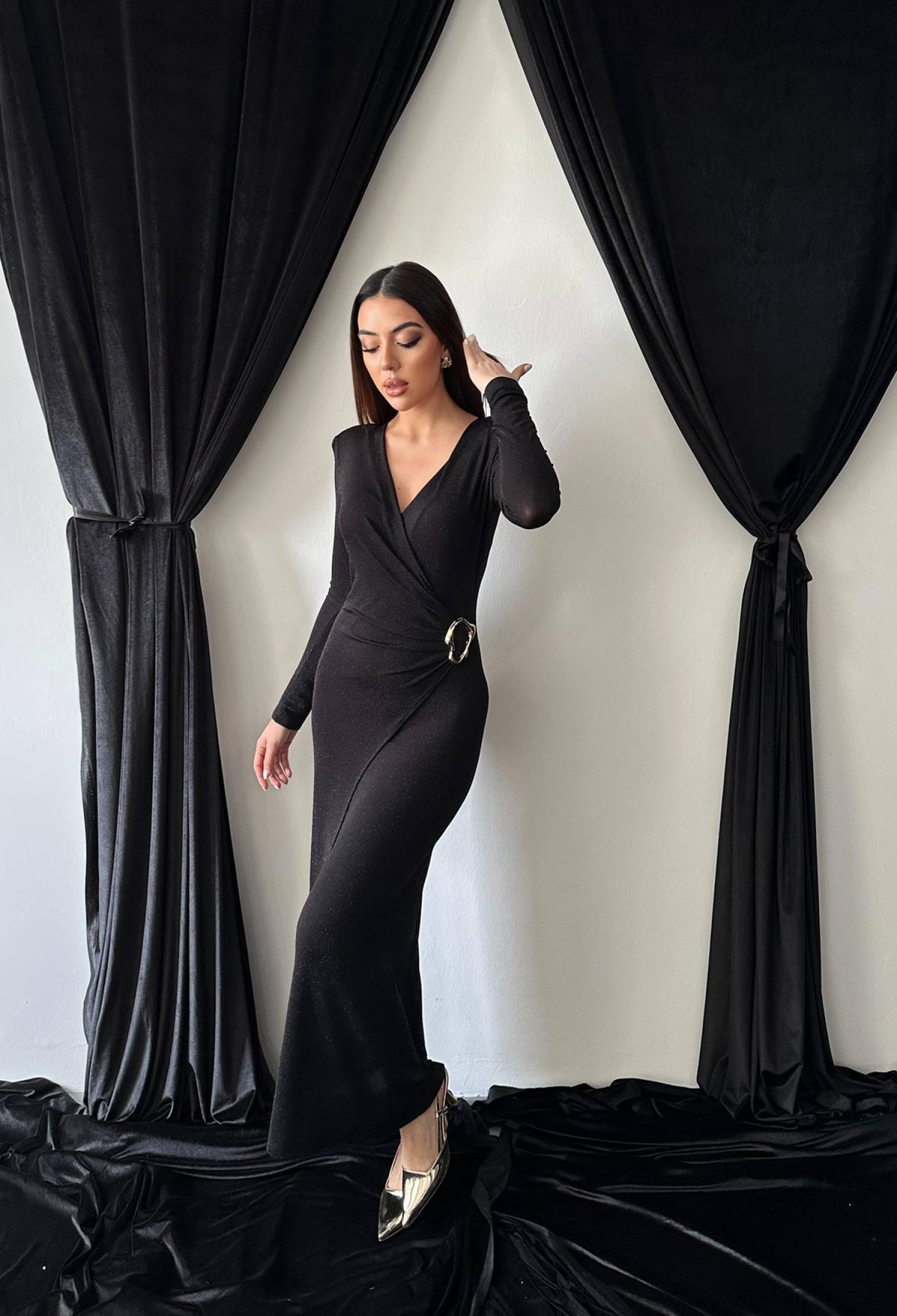 Elegant Formal Wrap Dress With V-Neck - Brand: Elisa - Women & Kids, Baby Clothes Wholesale - TheBS Women