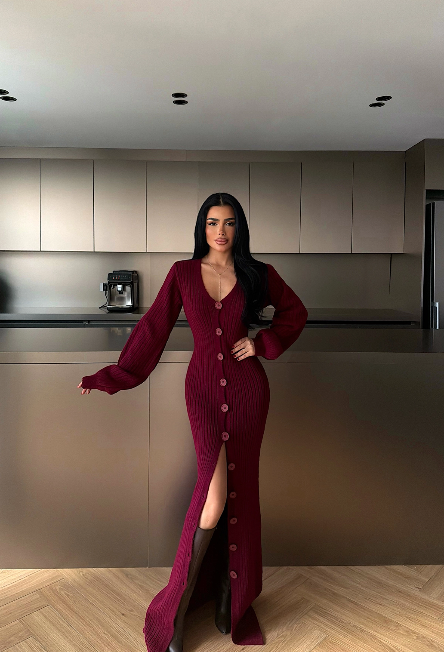 Elegant Sweater Dress - Floor Length V-Neck - Brand: EYYO ATELIER - Women & Kids, Baby Clothes Wholesale - TheBS Women