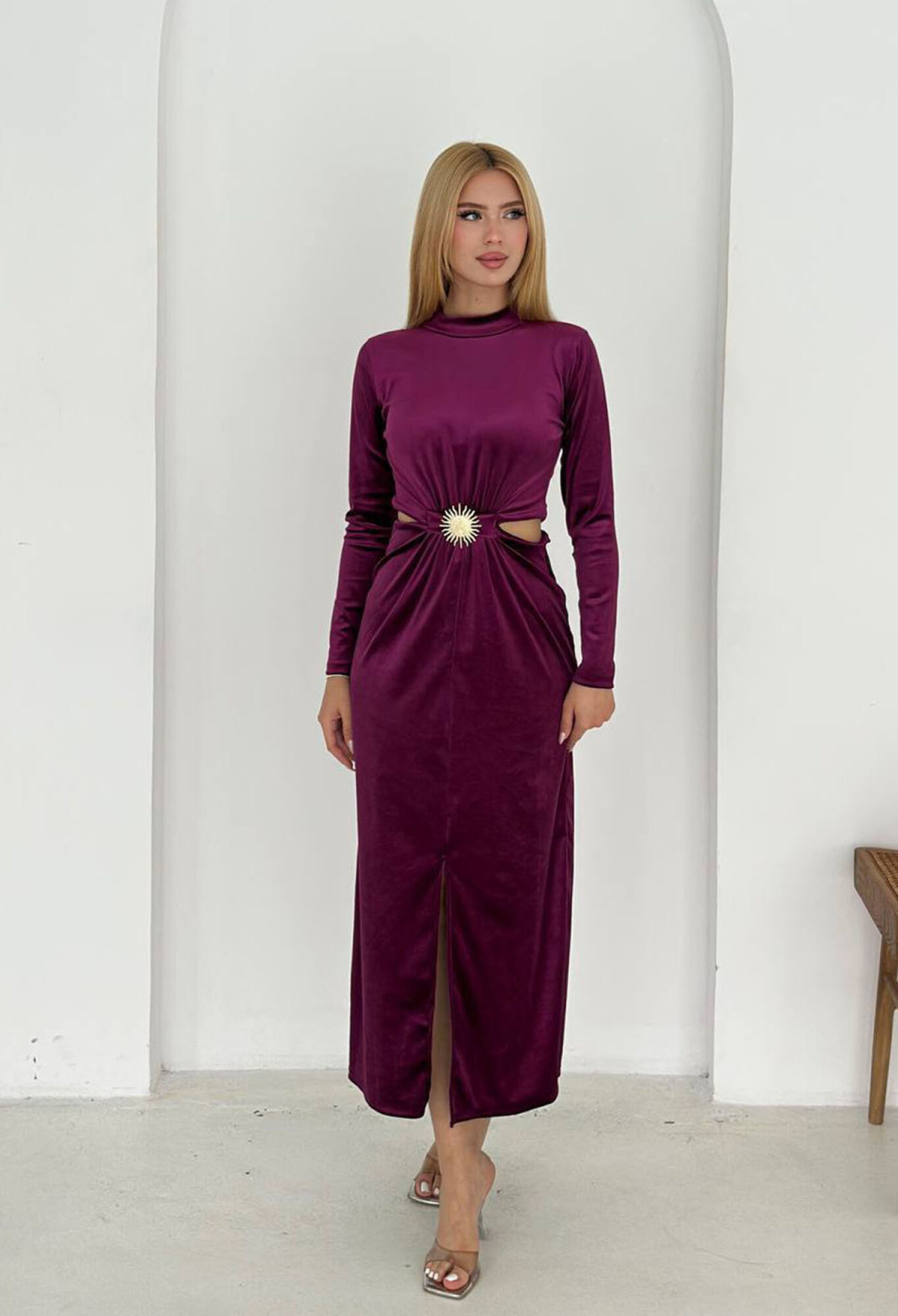 Claret Red Bodycon Midi Dress With High Neck - Brand: Mode Roy - Women & Kids, Baby Clothes Wholesale - TheBS Women