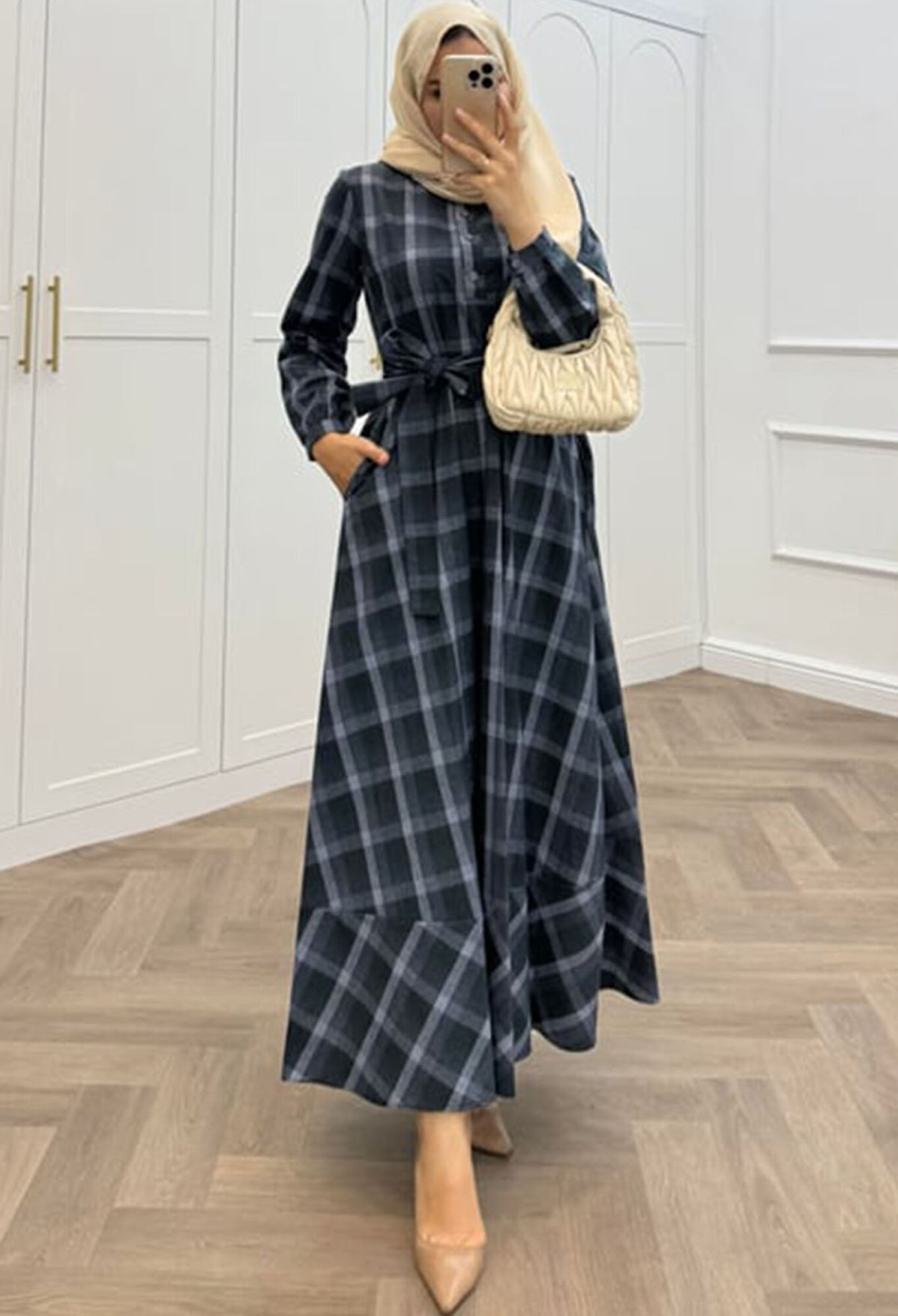 Black Checkered A-Line Dress With Long Sleeves - Brand: Mode Roy - Women & Kids, Baby Clothes Wholesale - TheBS Women