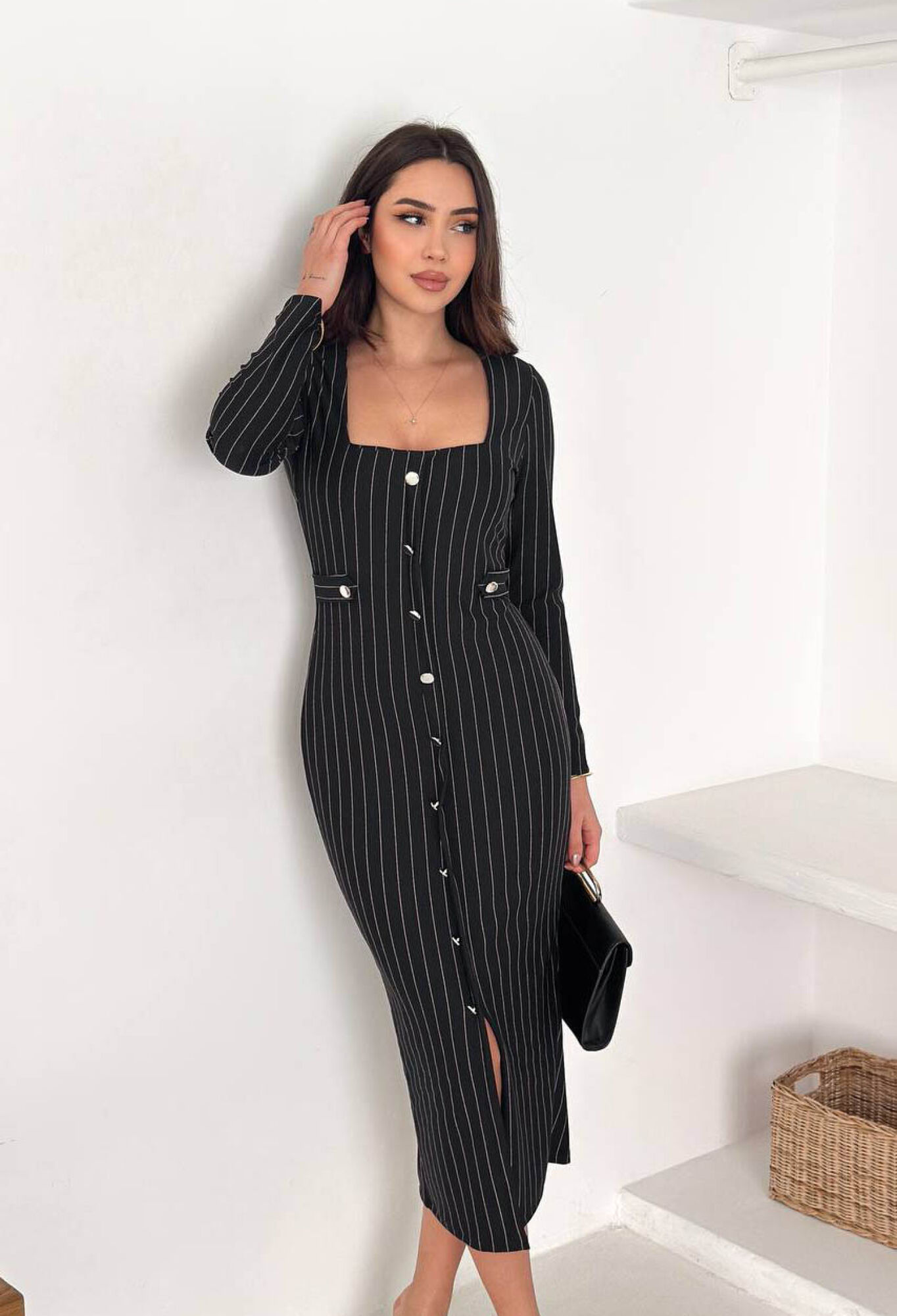 Elegant Formal Sheath Dress With Striped Pattern - Brand: Mode Roy - Women & Kids, Baby Clothes Wholesale - TheBS Women