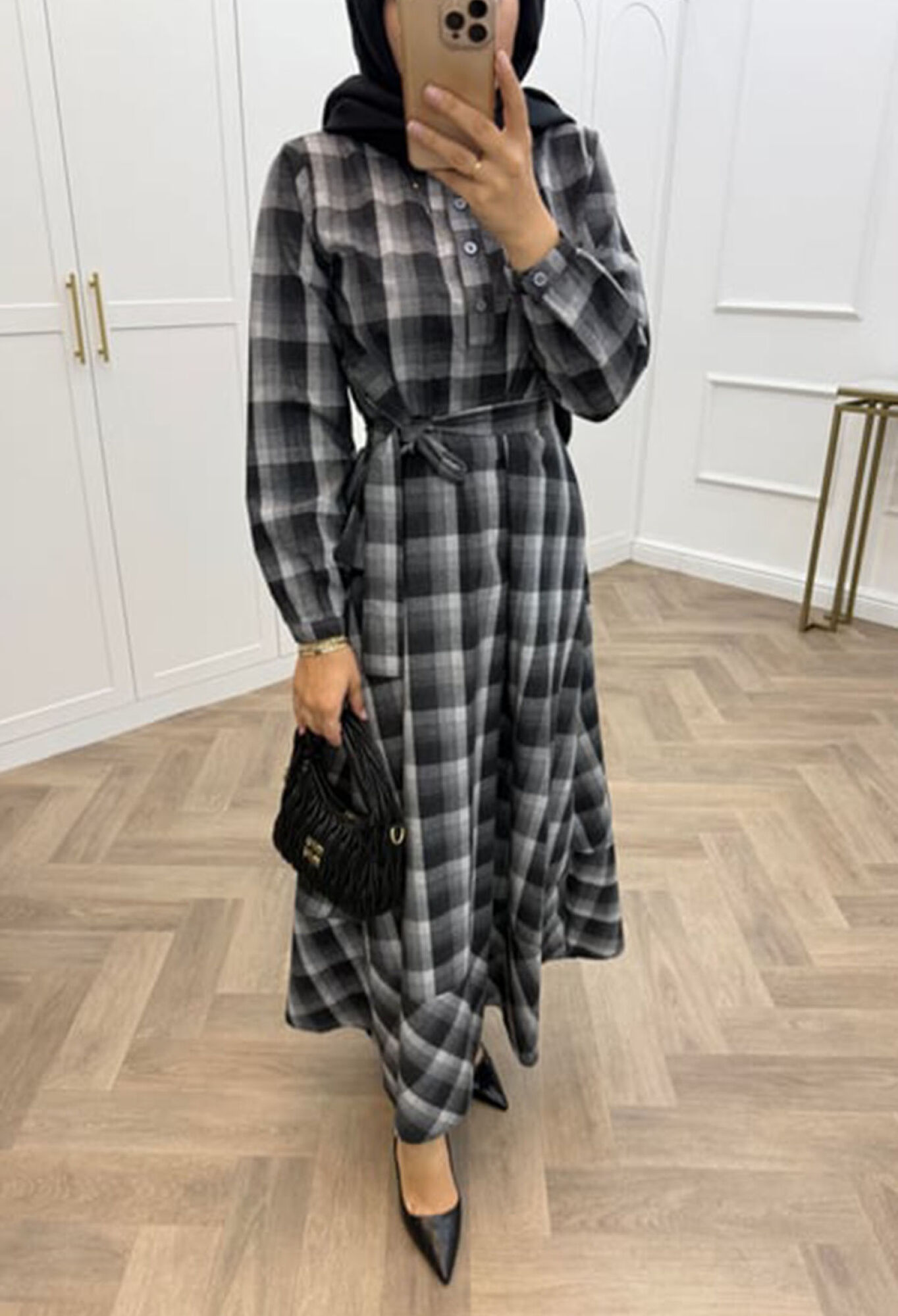 Checkered A-Line Modest Dress - Brand: Mode Roy - Women & Kids, Baby Clothes Wholesale - TheBS Women