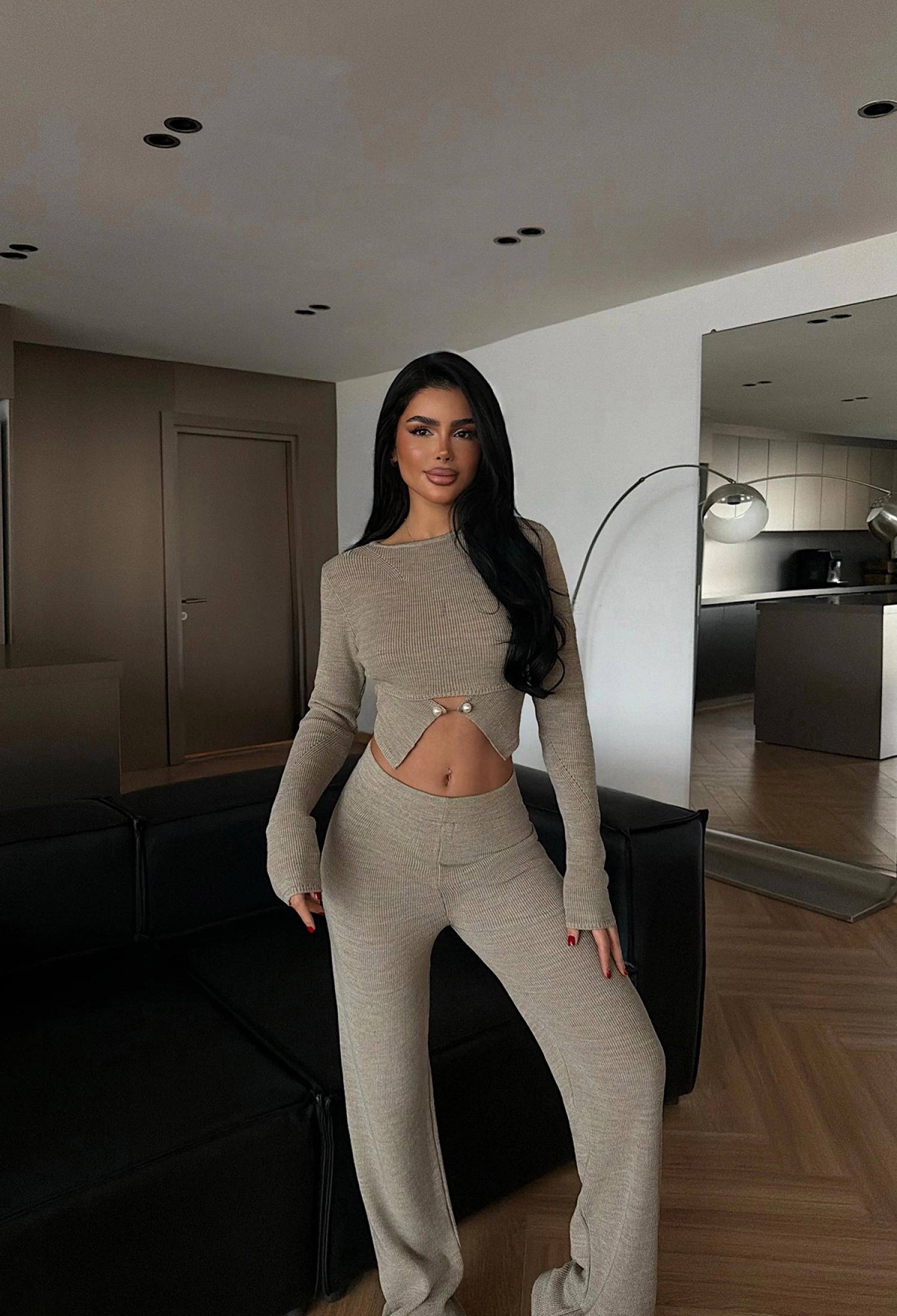 Beige Slim Fit Buttoned Palazzo Set - Brand: EYYO ATELIER - Women & Kids, Baby Clothes Wholesale - TheBS Women