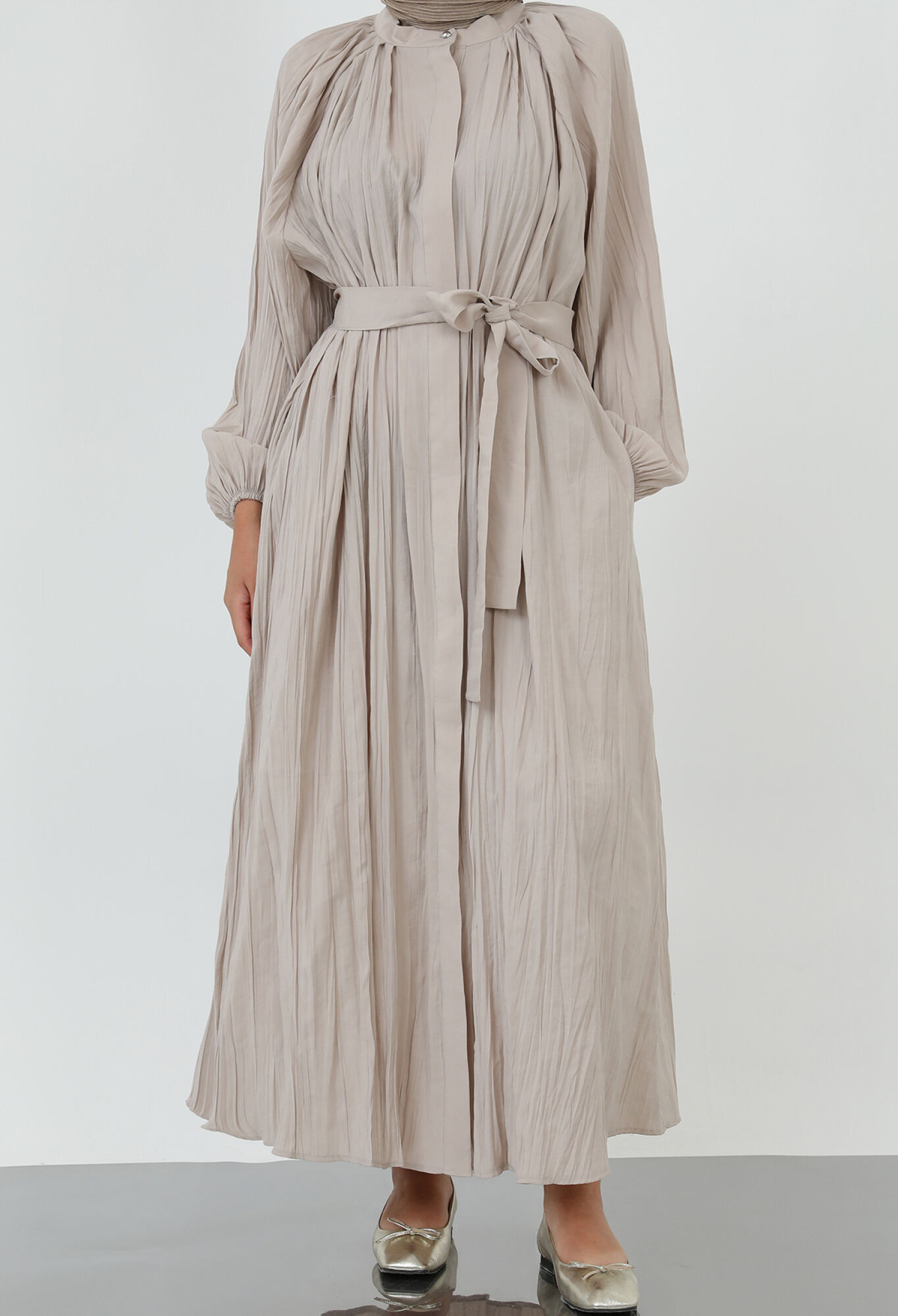 Beige Modest Elegant Casual Formal Shirt Dress - Brand: Puane - Women & Kids, Baby Clothes Wholesale - TheBS Women