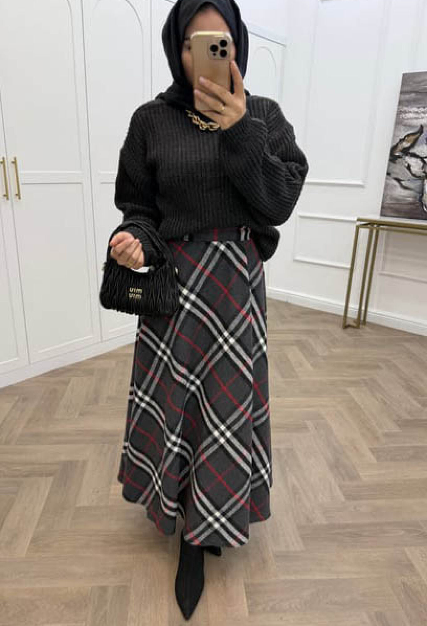 Black Plaid Flared Maxi Skirt With High Waist - Brand: Mode Roy - Women & Kids, Baby Clothes Wholesale - TheBS Women