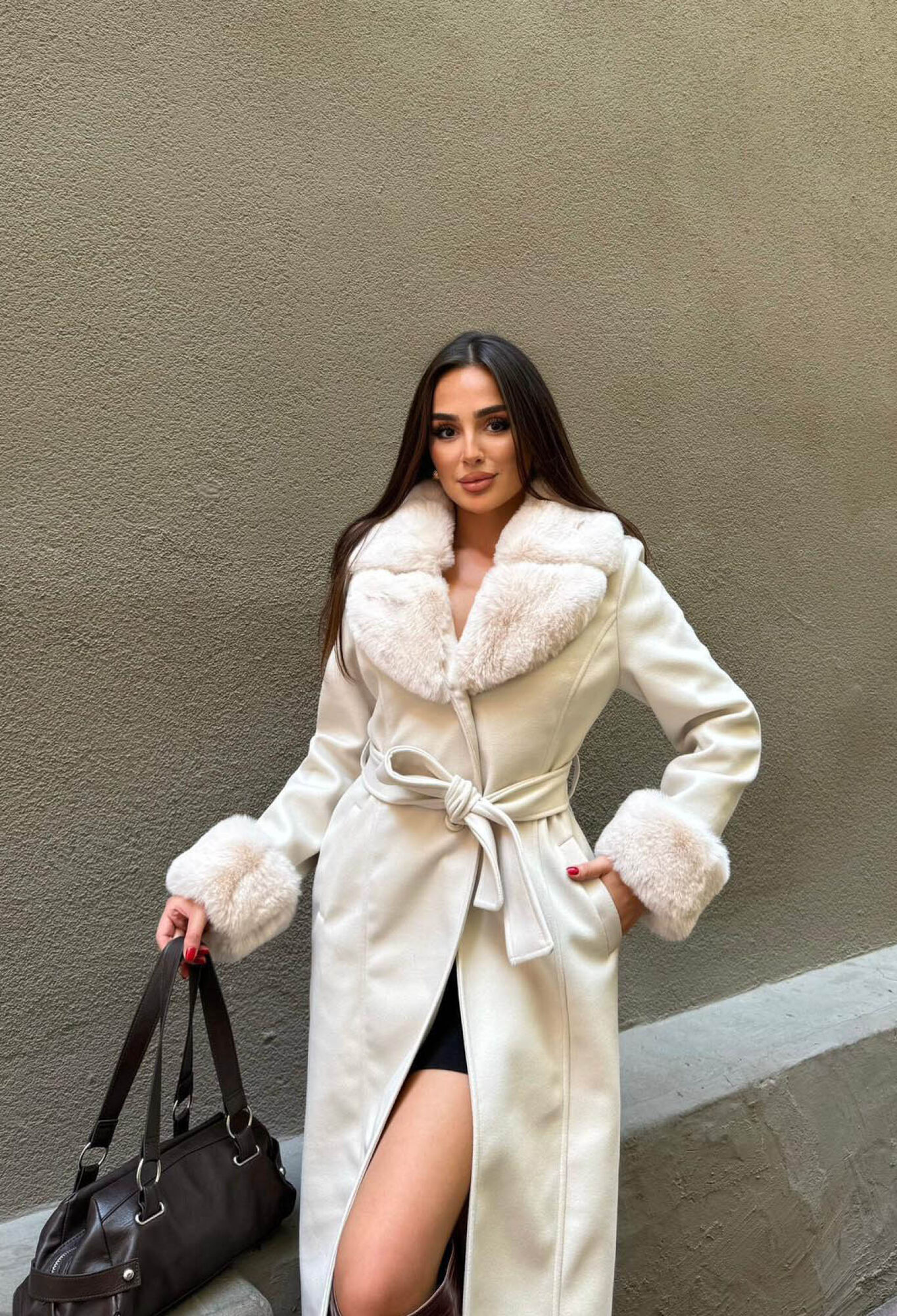 Elegant Slim Fit Wrapover Fur Coat - Brand: Mode Roy - Women & Kids, Baby Clothes Wholesale - TheBS Women