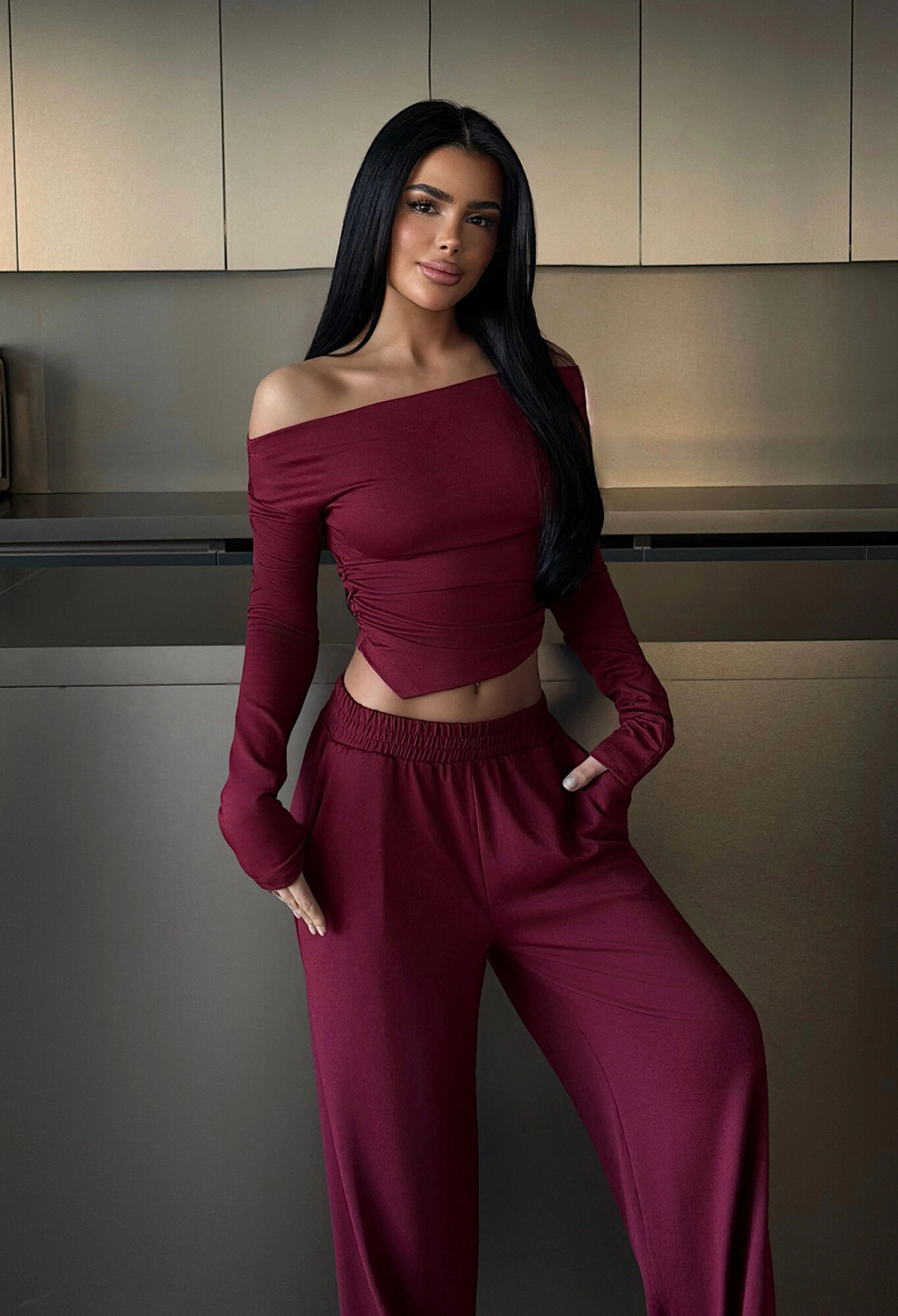 ClaretSuit With Palazzo Wide Leg Pants - Brand: EYYO ATELIER - Women & Kids, Baby Clothes Wholesale - TheBS Women