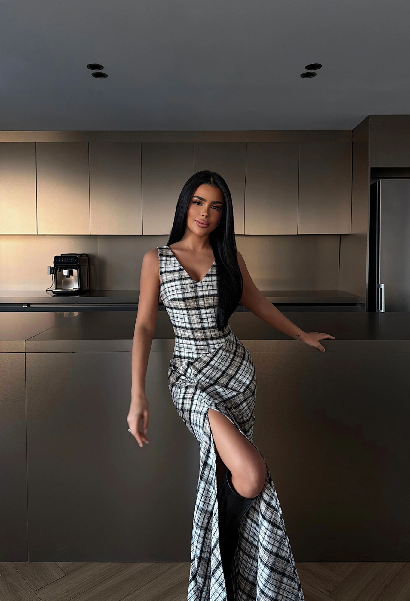 Black Elegant Plaid Maxi Slit Dress - Brand: EYYO ATELIER - Women & Kids, Baby Clothes Wholesale - TheBS Women