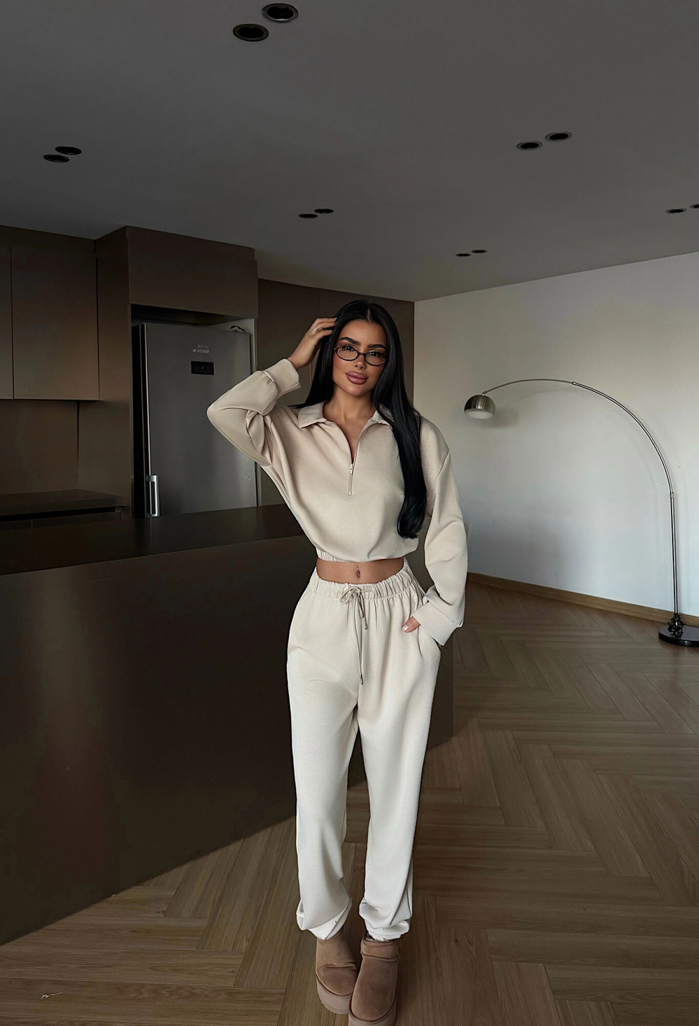 Beige Tracksuit Casual Sport Elegant Zip Up Jogger - Brand: EYYO ATELIER - Women & Kids, Baby Clothes Wholesale - TheBS Women