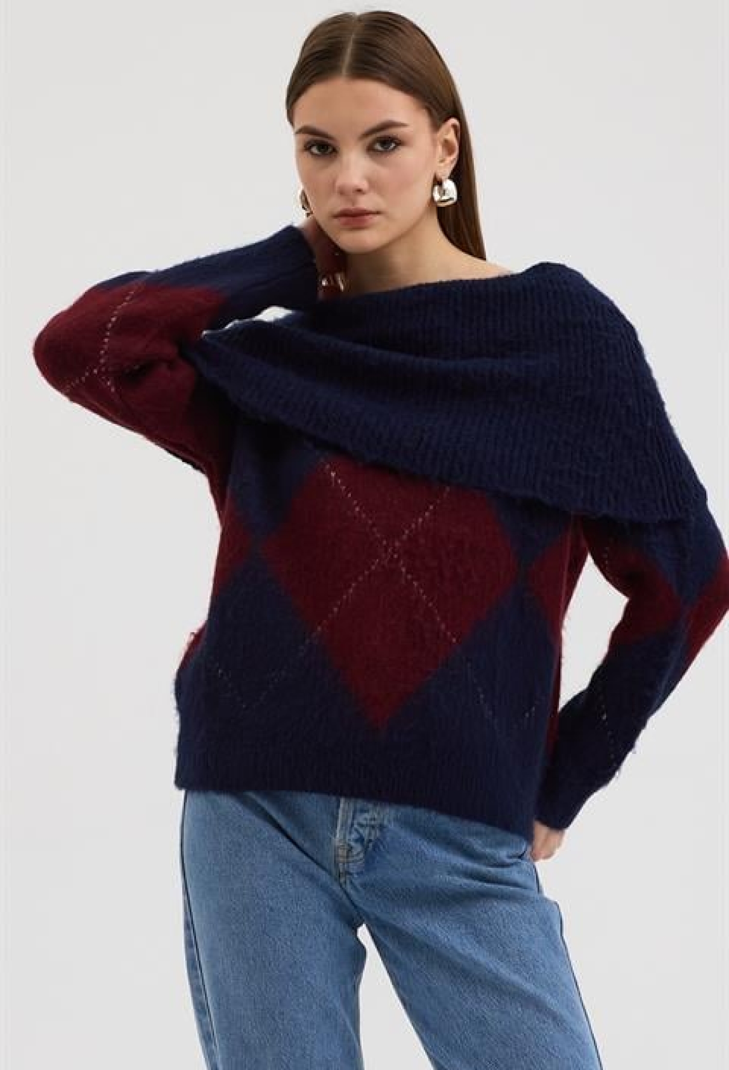 Sweater With Argyle Pattern - Brand: Sobe Istanbul - Women & Kids, Baby Clothes Wholesale - TheBS Women