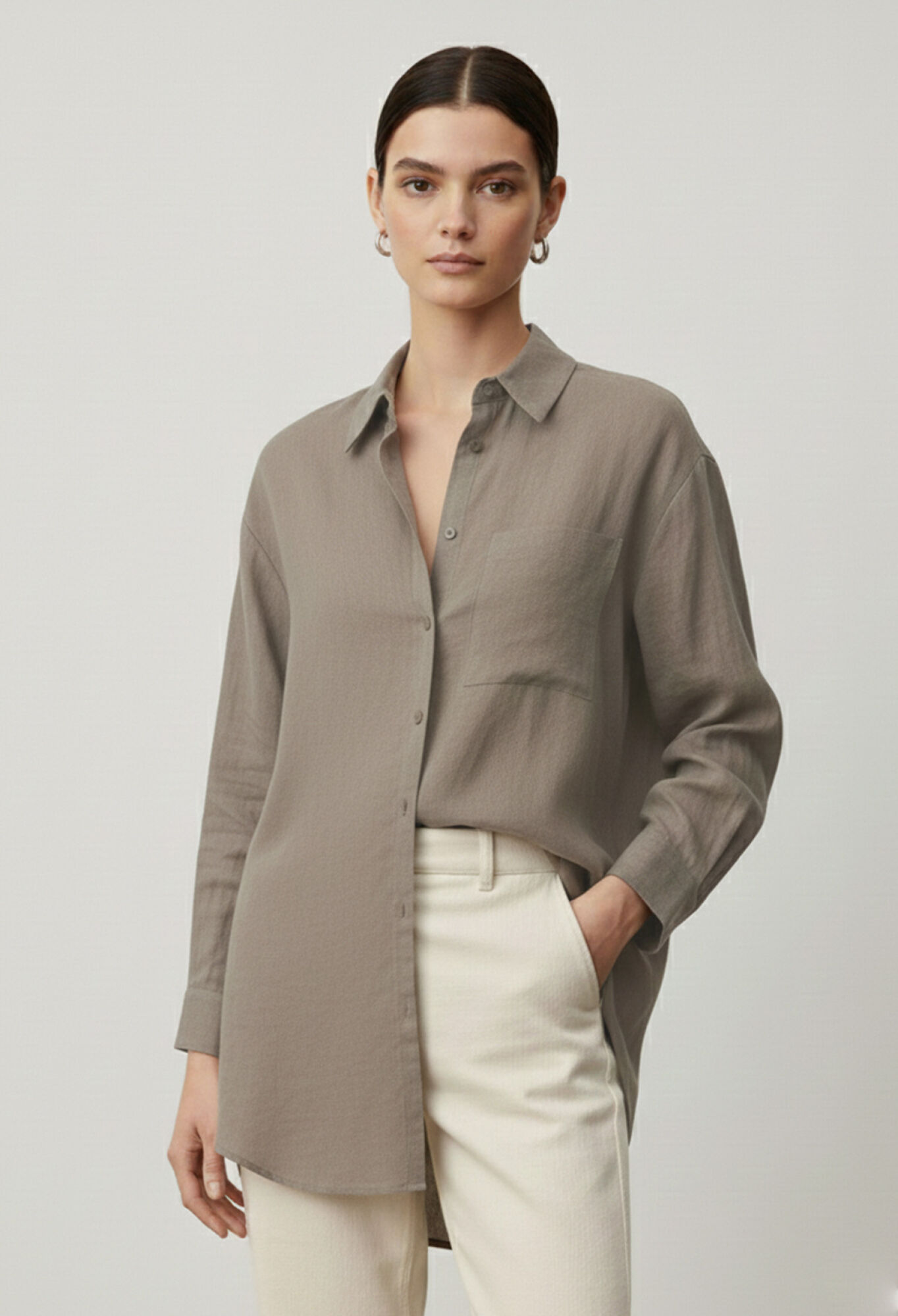 Khaki Oversized Shawl Collar Shirt - Brand: Puane - Women & Kids, Baby Clothes Wholesale - TheBS Women