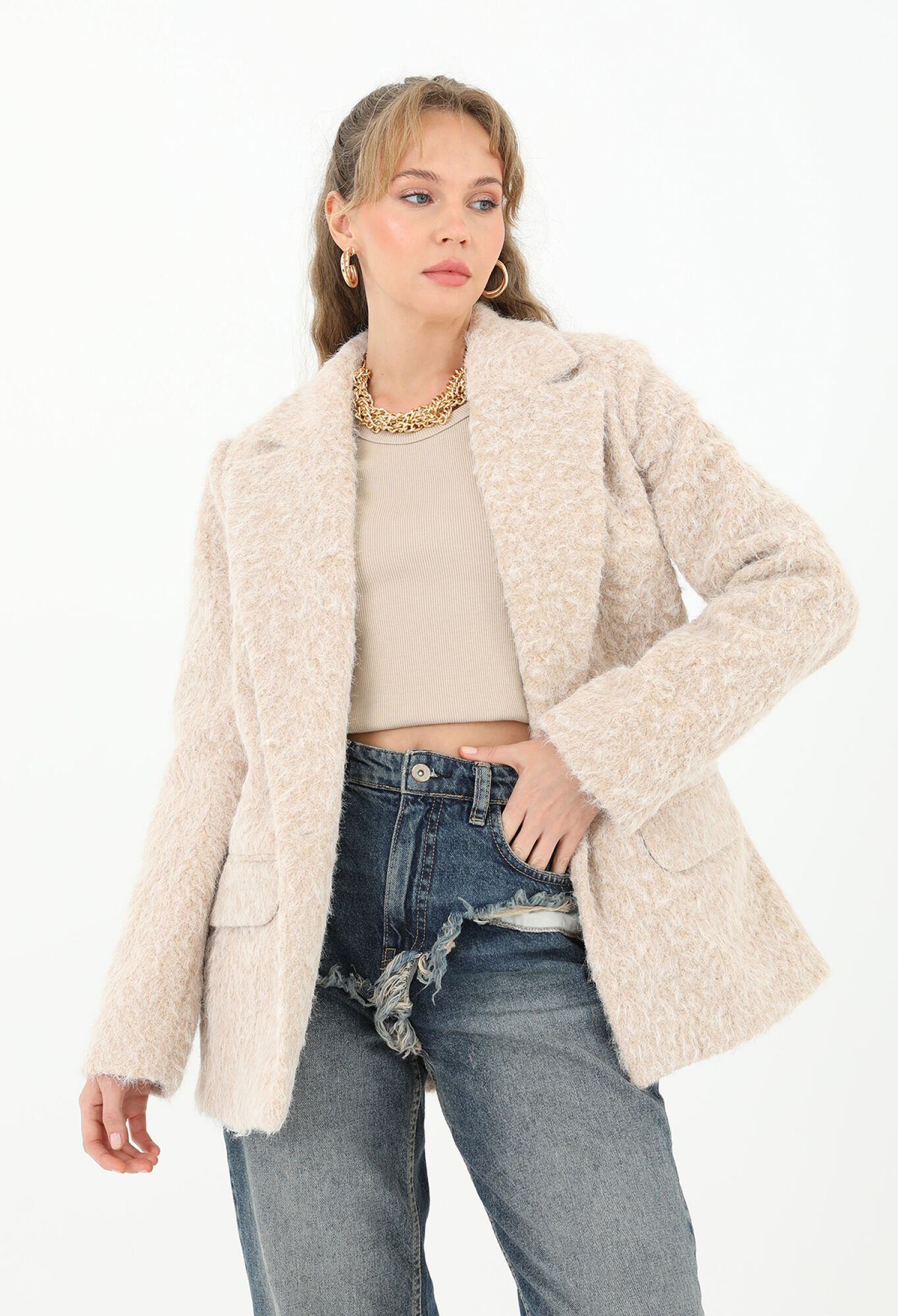 Beige Single-Breasted Blazer Jacket - Brand: SOUL - Women & Kids, Baby Clothes Wholesale - TheBS Women