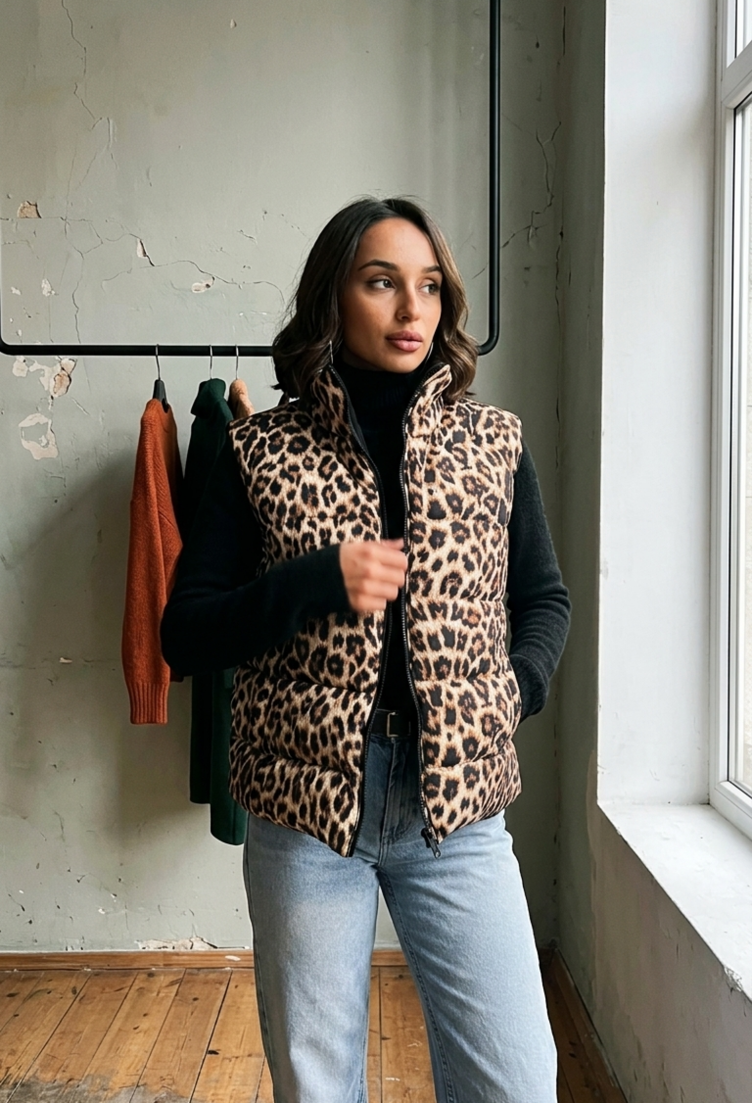 Leopard Patterned Quilted Vest