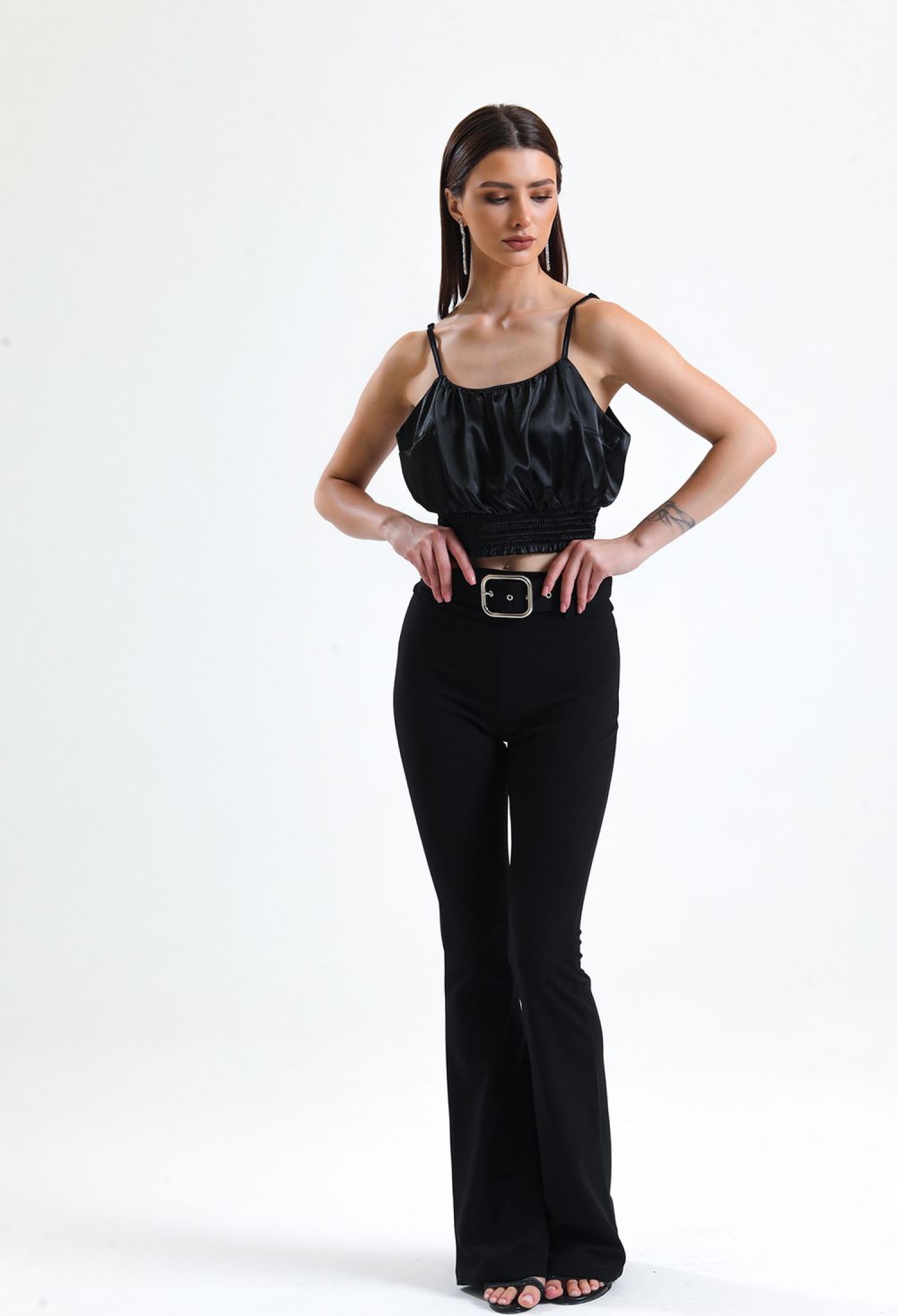 Flared Belted Knitted Fabric Trousers Pnt32439 - Brand: SENSE - Women & Kids, Baby Clothes Wholesale - TheBS Women