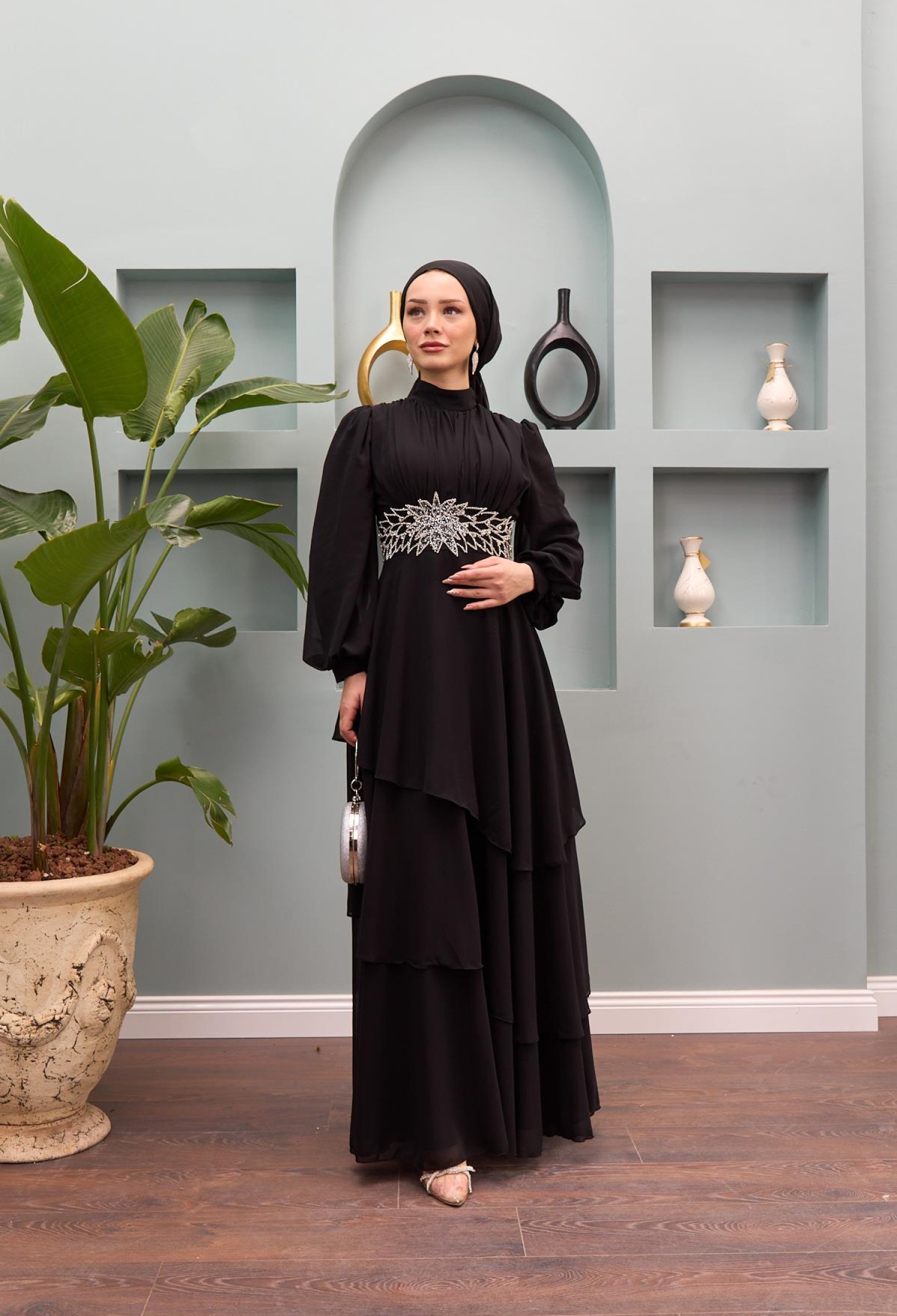 Aslıhan Belt Embroidered Layered Evening Dress - Brand: Hulya Keser - Women & Kids, Baby Clothes Wholesale - TheBS Women