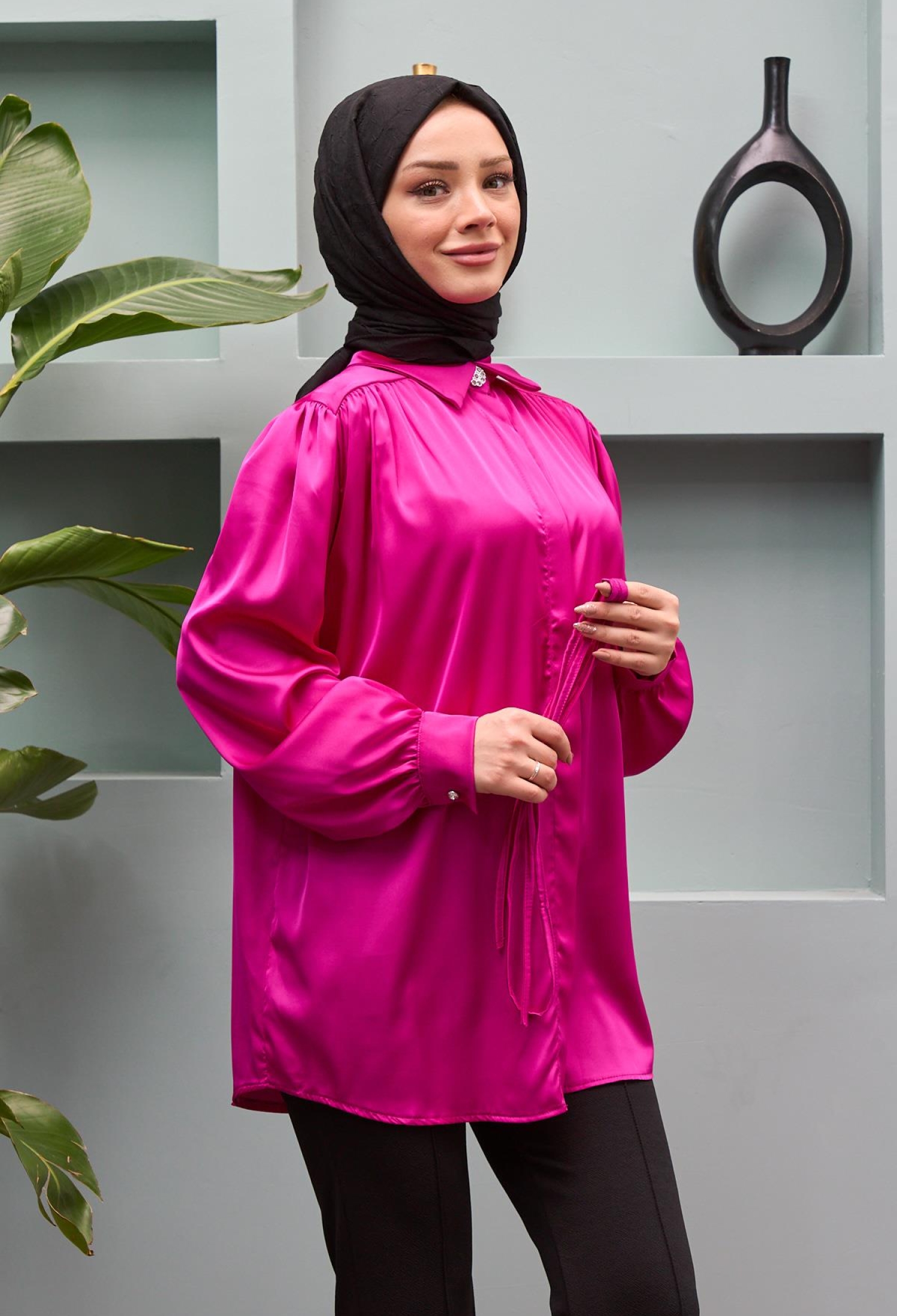 Gamze Waist Tied Satin Shirt - Brand: Hulya Keser - Women & Kids, Baby Clothes Wholesale - TheBS Women