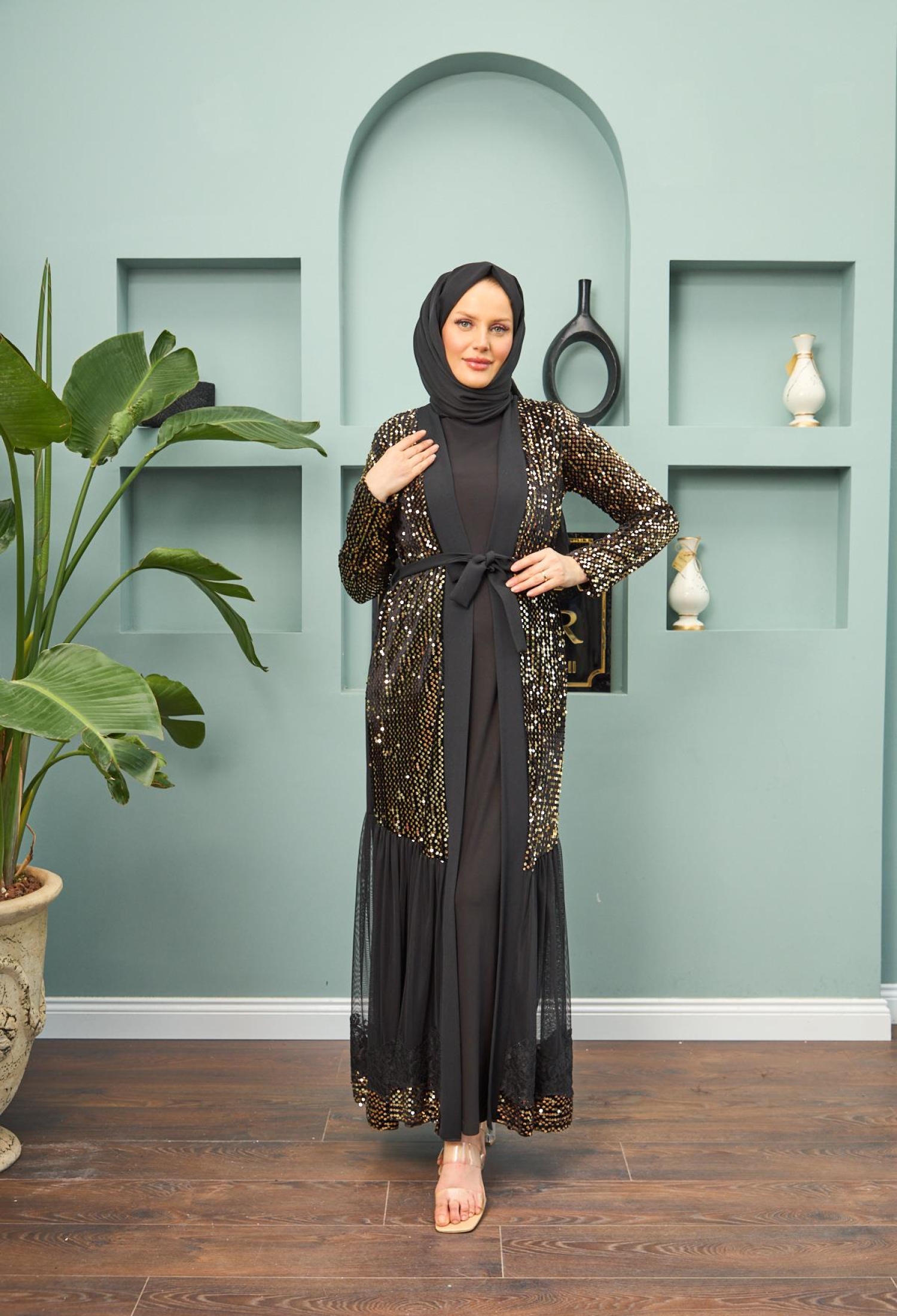 Abaya With Gold Detail - Black - Brand: Hulya Keser - Women & Kids, Baby Clothes Wholesale - TheBS Women