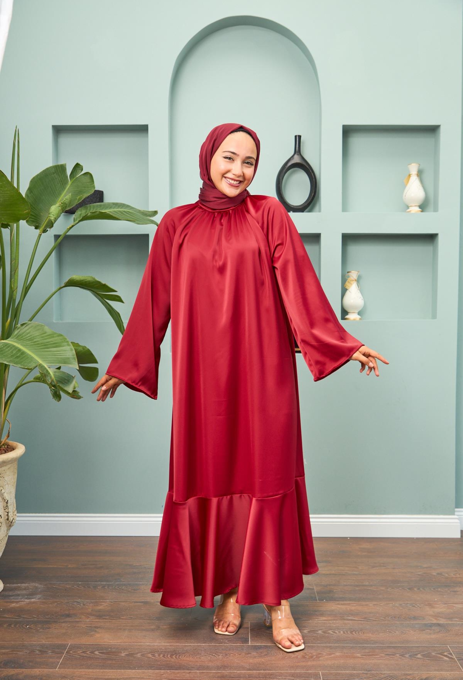 Satin Evening Dress With Tie Waist - Brand: Hulya Keser - Women & Kids, Baby Clothes Wholesale - TheBS Women