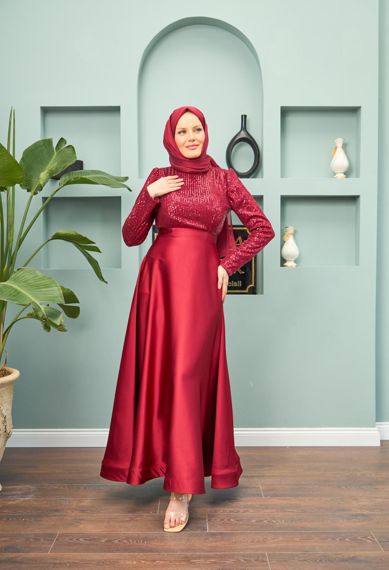 Satin Evening Dress With Sequin Skirt - Brand: Hulya Keser - Women & Kids, Baby Clothes Wholesale - TheBS Women