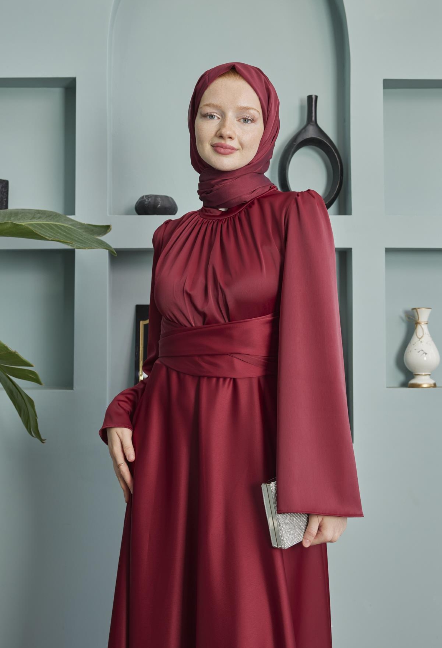 Satin Evening Dress With Sash Detail - Brand: Hulya Keser - Women & Kids, Baby Clothes Wholesale - TheBS Women