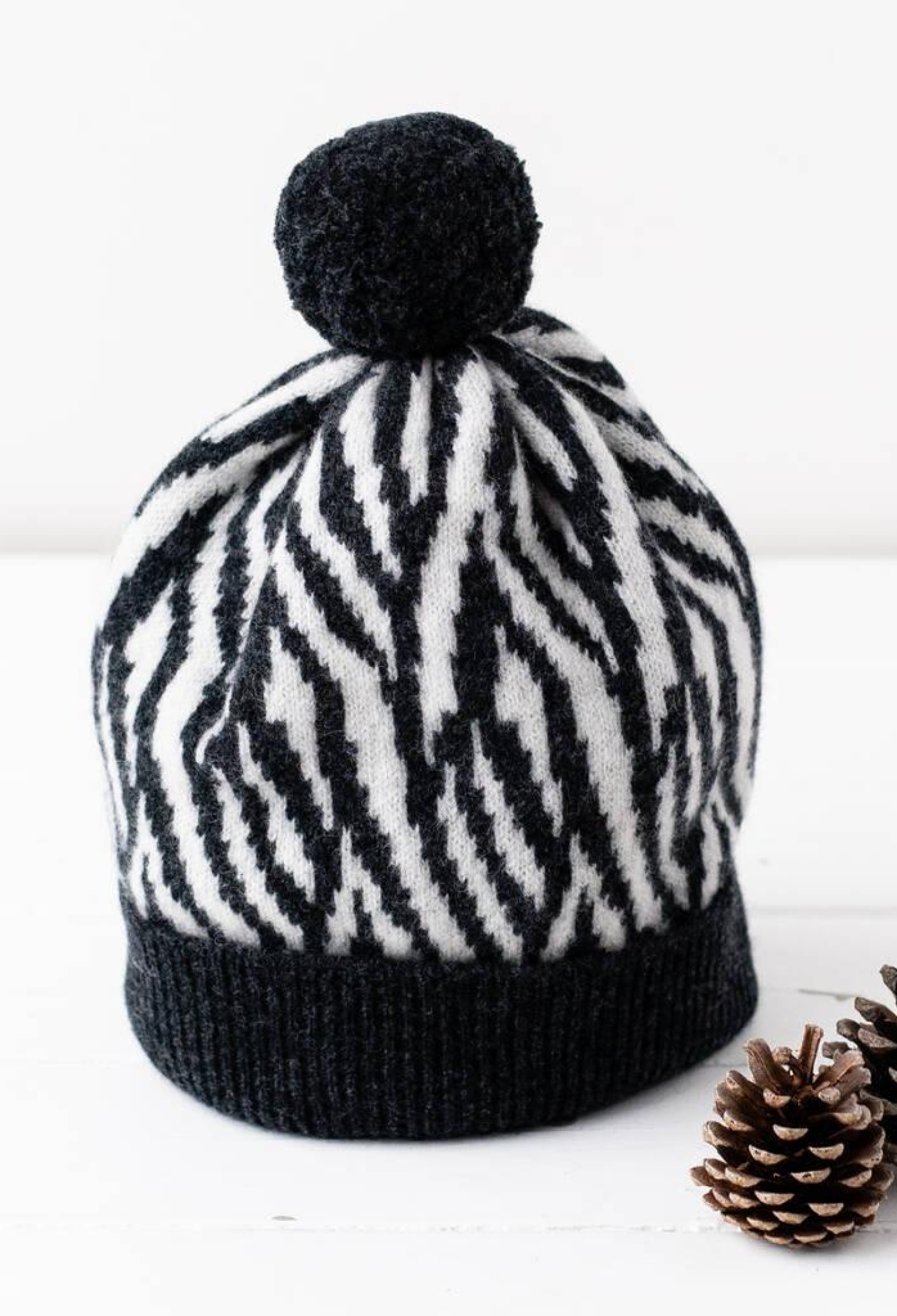 Pompom Zebra Patterned Beret - Brand: Axesoire - Women & Kids, Baby Clothes Wholesale - TheBS Women