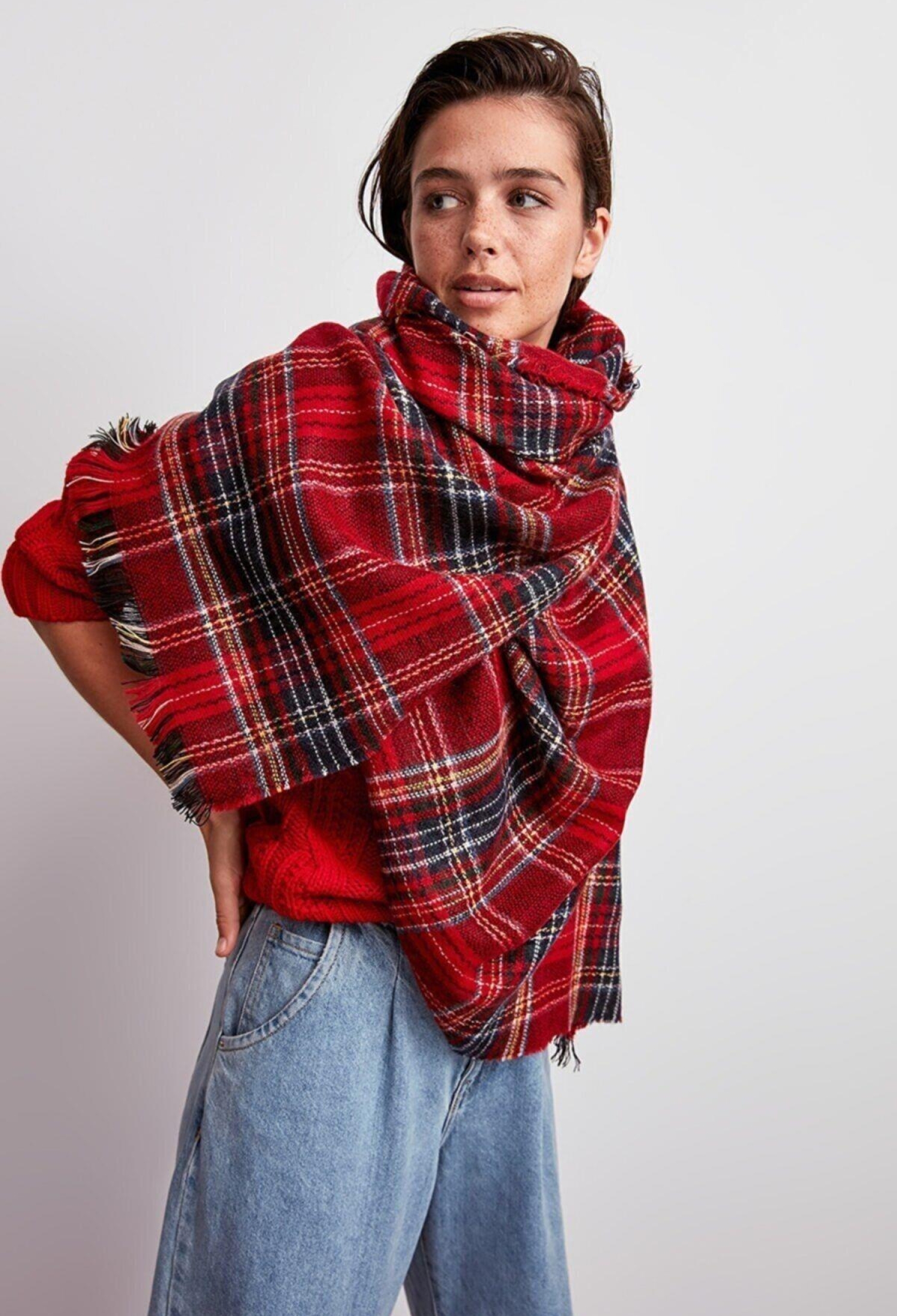 Plaid Patterned Tassel Puffy Thick Shawl - Brand: Axesoire - Women & Kids, Baby Clothes Wholesale - TheBS Women