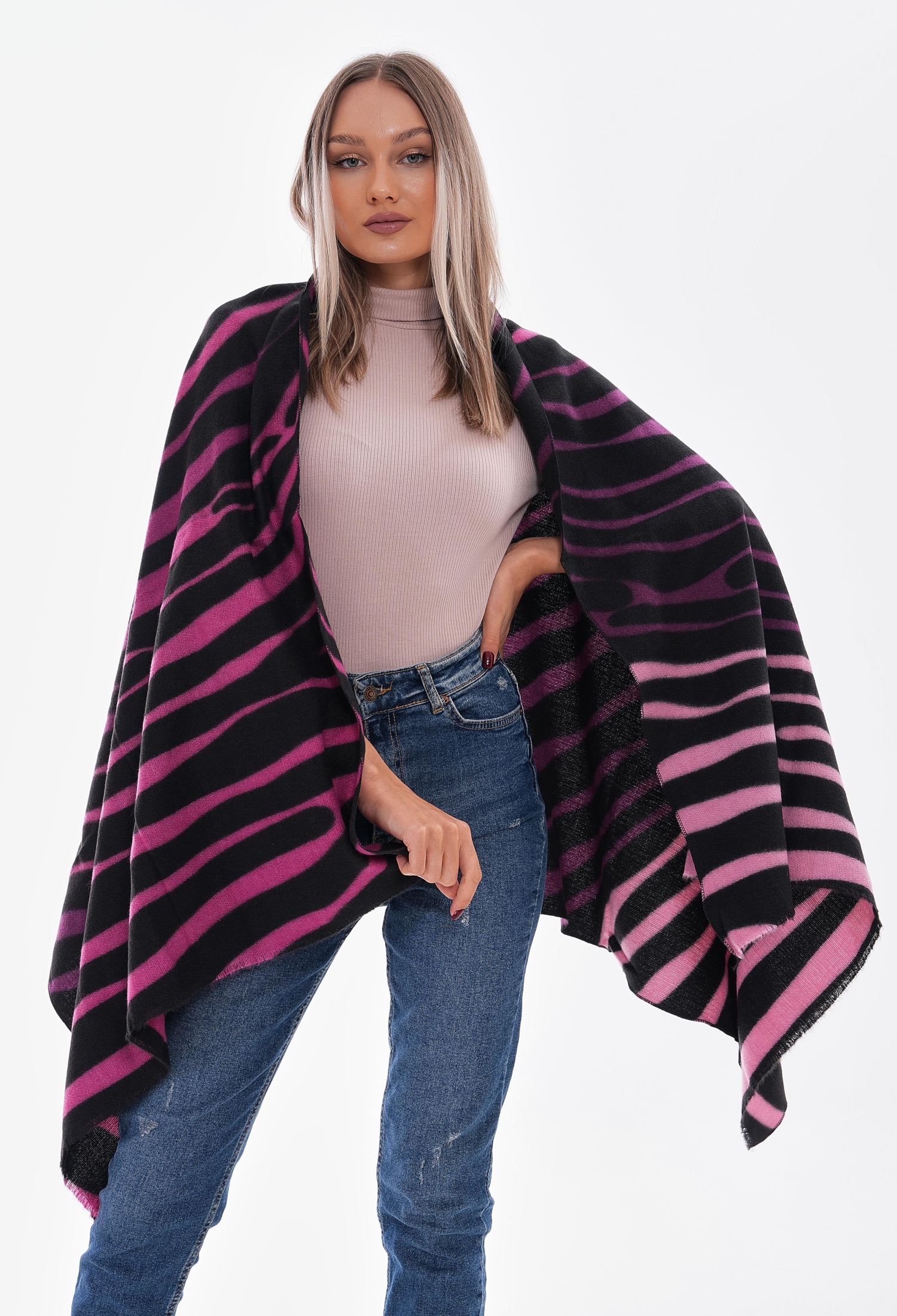 Wool Zebra Patterned Thick Shawl Scarf - Fuchsia - Brand: Axesoire - Women & Kids, Baby Clothes Wholesale - TheBS Women