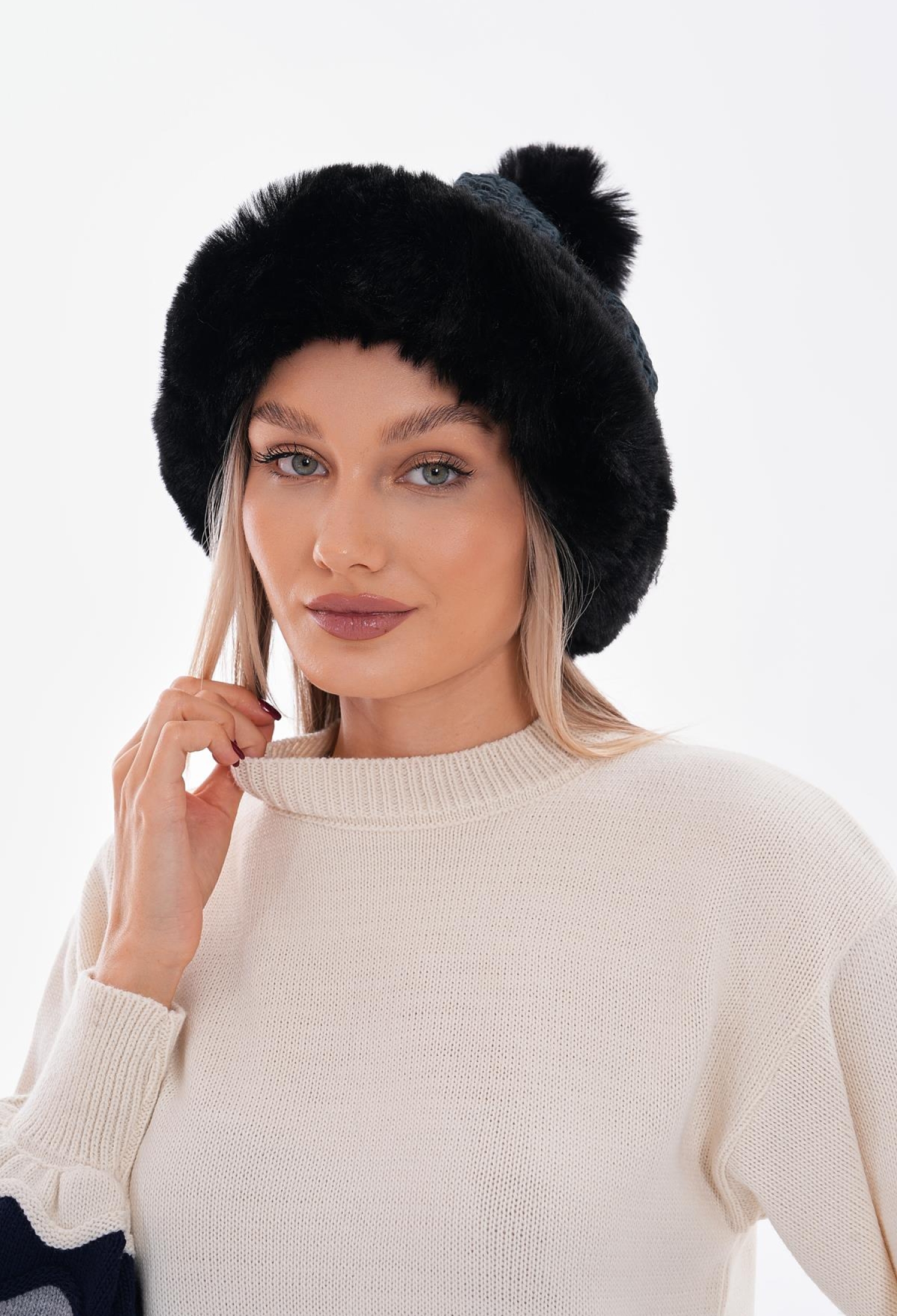 Plush Fur Beanie With Pompom - Brand: Axesoire - Women & Kids, Baby Clothes Wholesale - TheBS Women