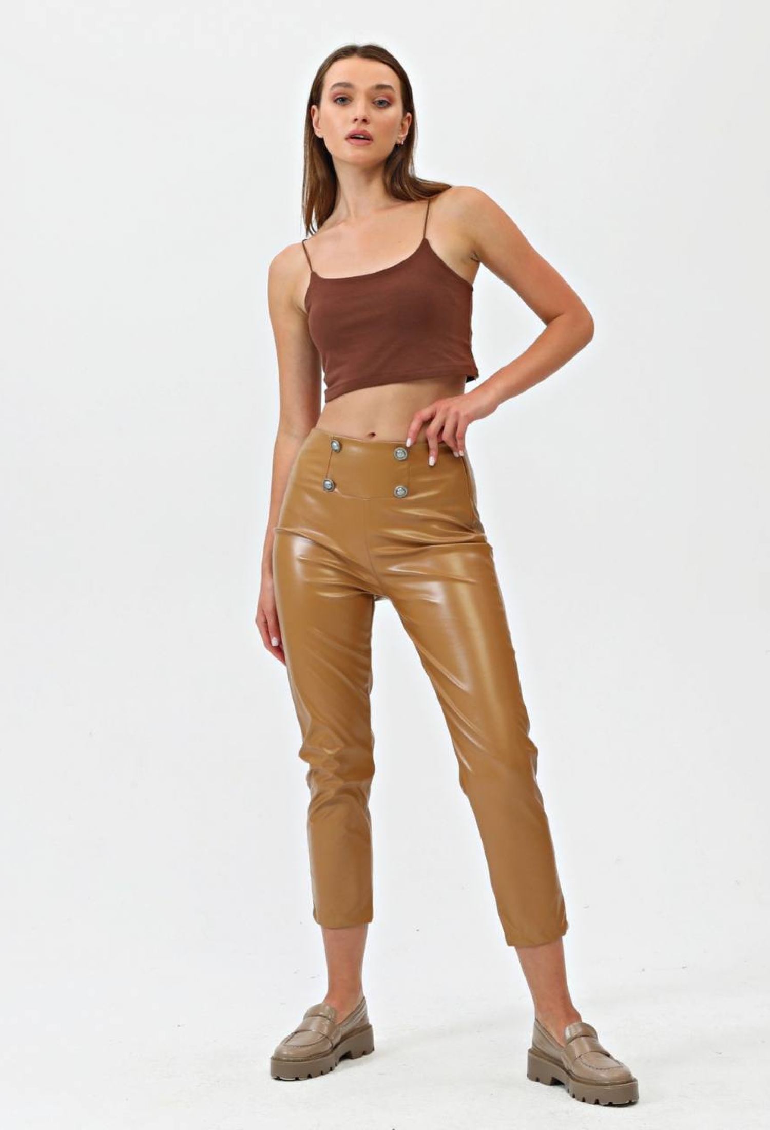 Buttoned Side Zipper Leather Trousers - Brand: Ouz Fashion - Women & Kids, Baby Clothes Wholesale - TheBS Women