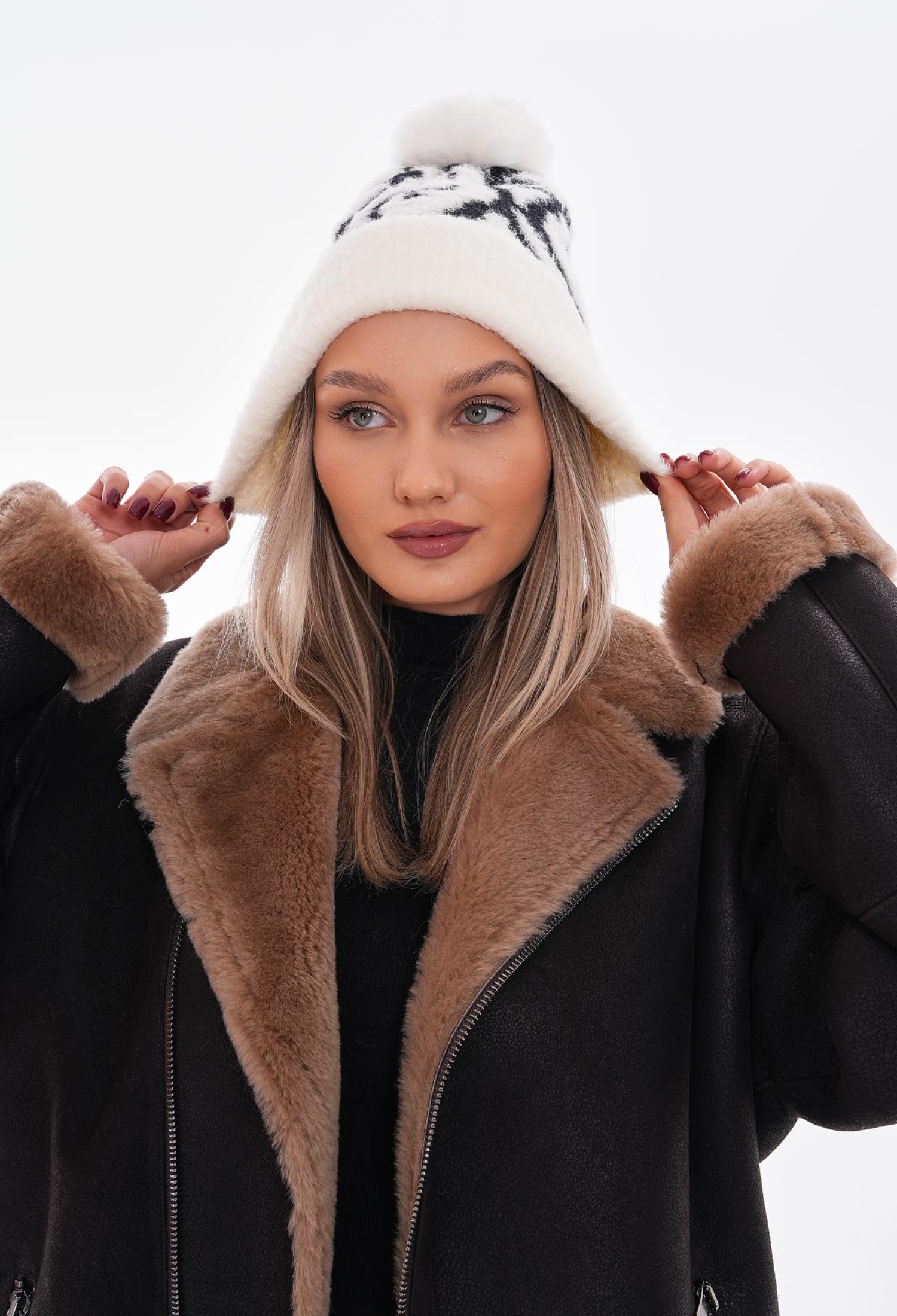 Pompom Patterned Polar Fleece Inside Beanie - Brand: Axesoire - Women & Kids, Baby Clothes Wholesale - TheBS Women